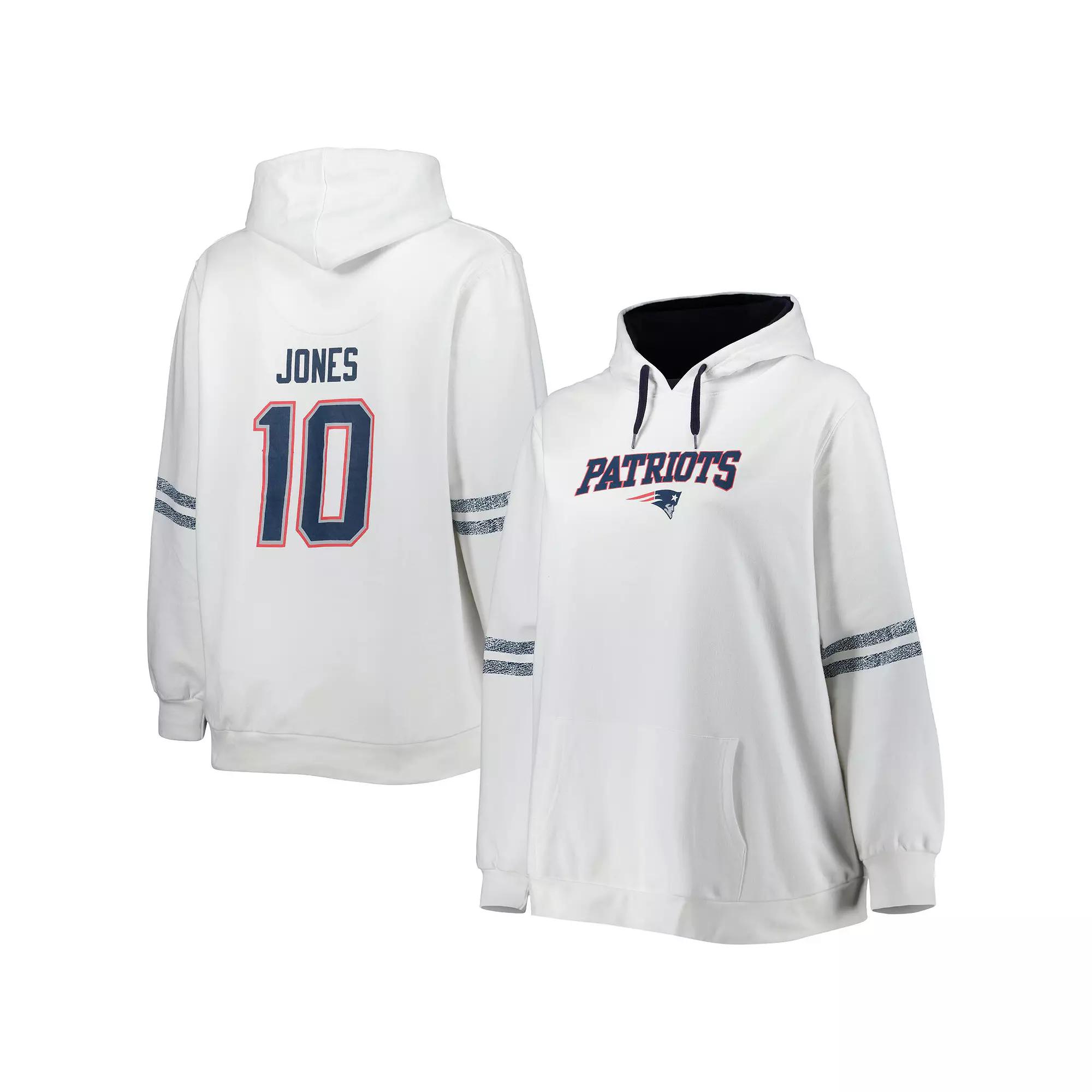 Women's Mac Jones White/Navy New England Patriots Plus Size Name & Number Pullover Hoodie, Size: 4XL Product Image