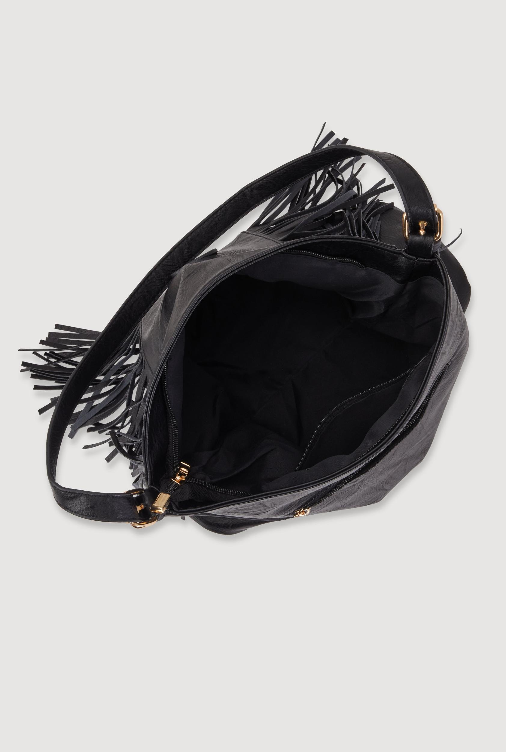 Faux Leather Fringe Hobo Bag Unisex Product Image
