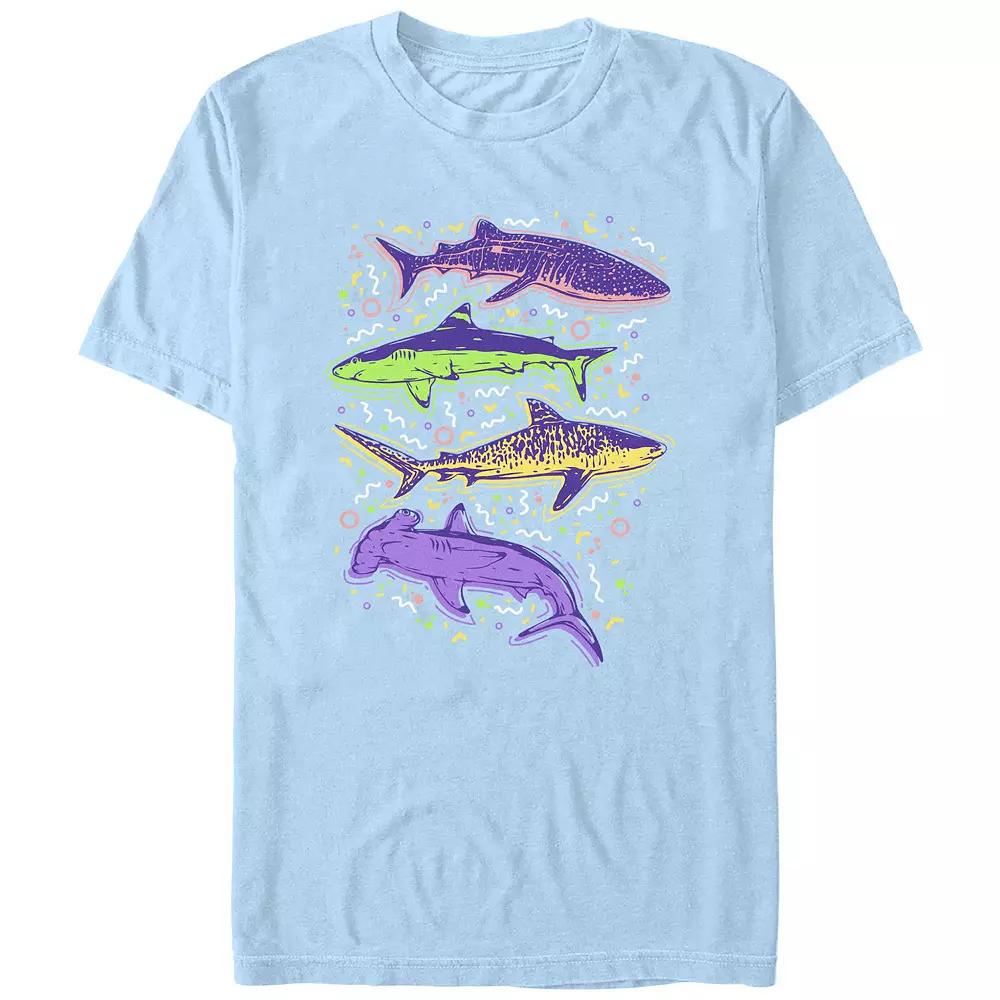 Men's Colorful Sharks And Doodles Graphic Tee,  Product Image