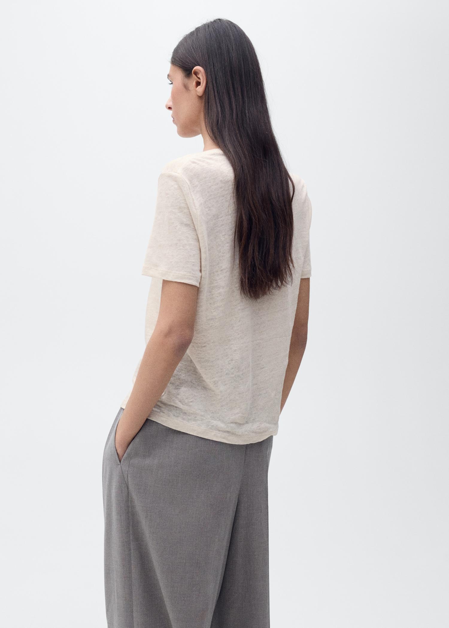 V-neck linen t-shirt - Women | MANGO USA Product Image