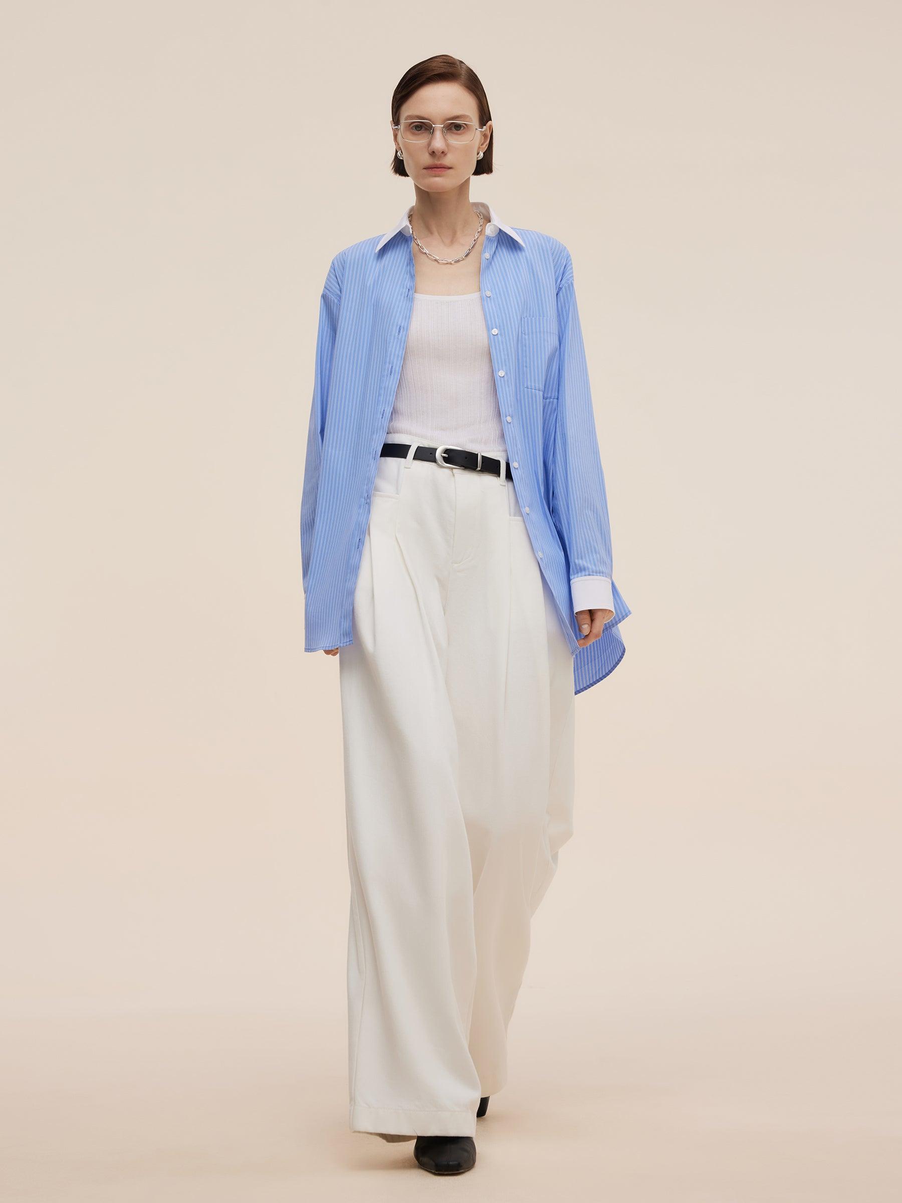 Color Block Stripe Women Oversized Shirt Product Image