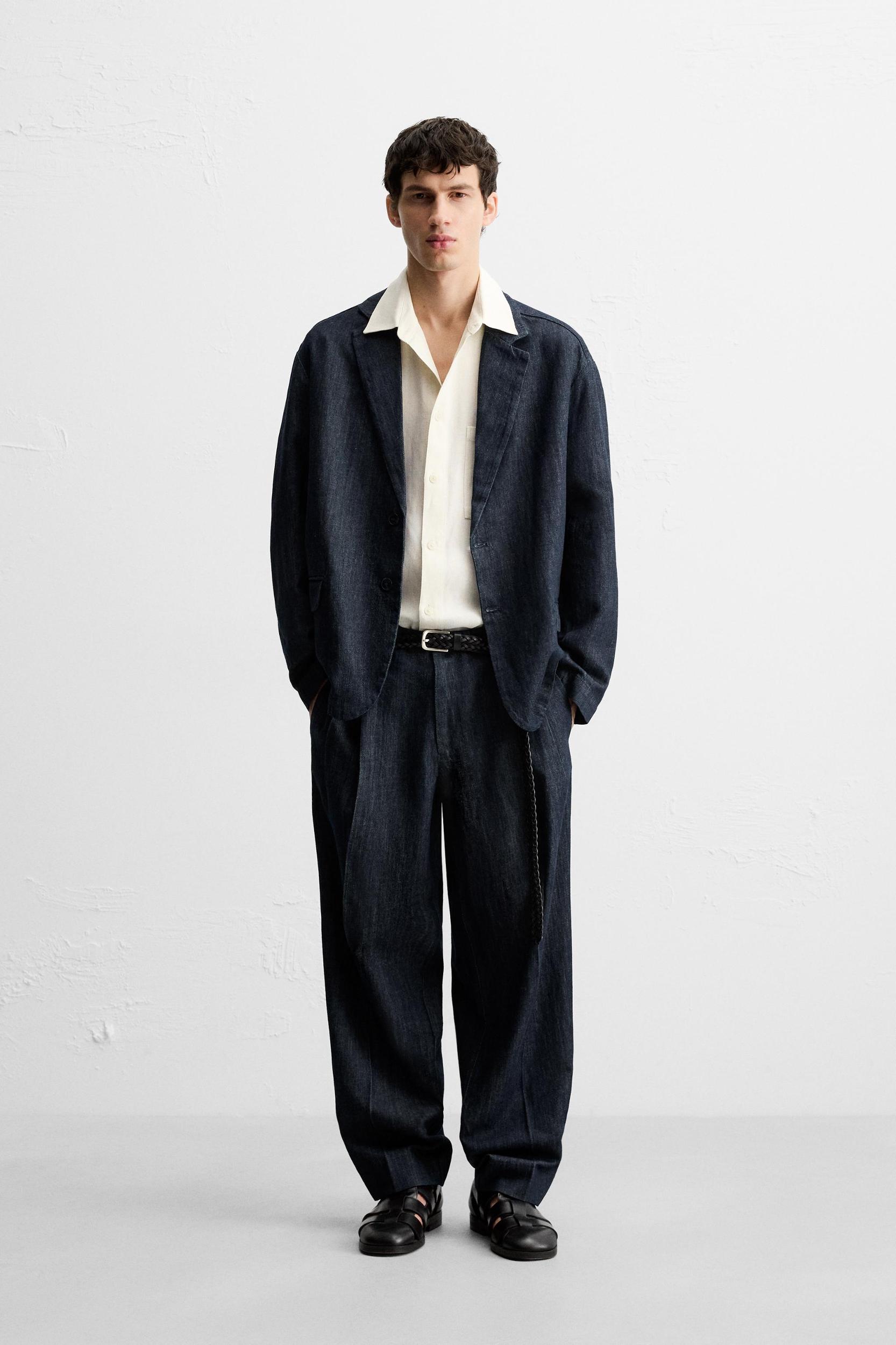 WIDE FIT CROPPED DENIM PANTS Product Image