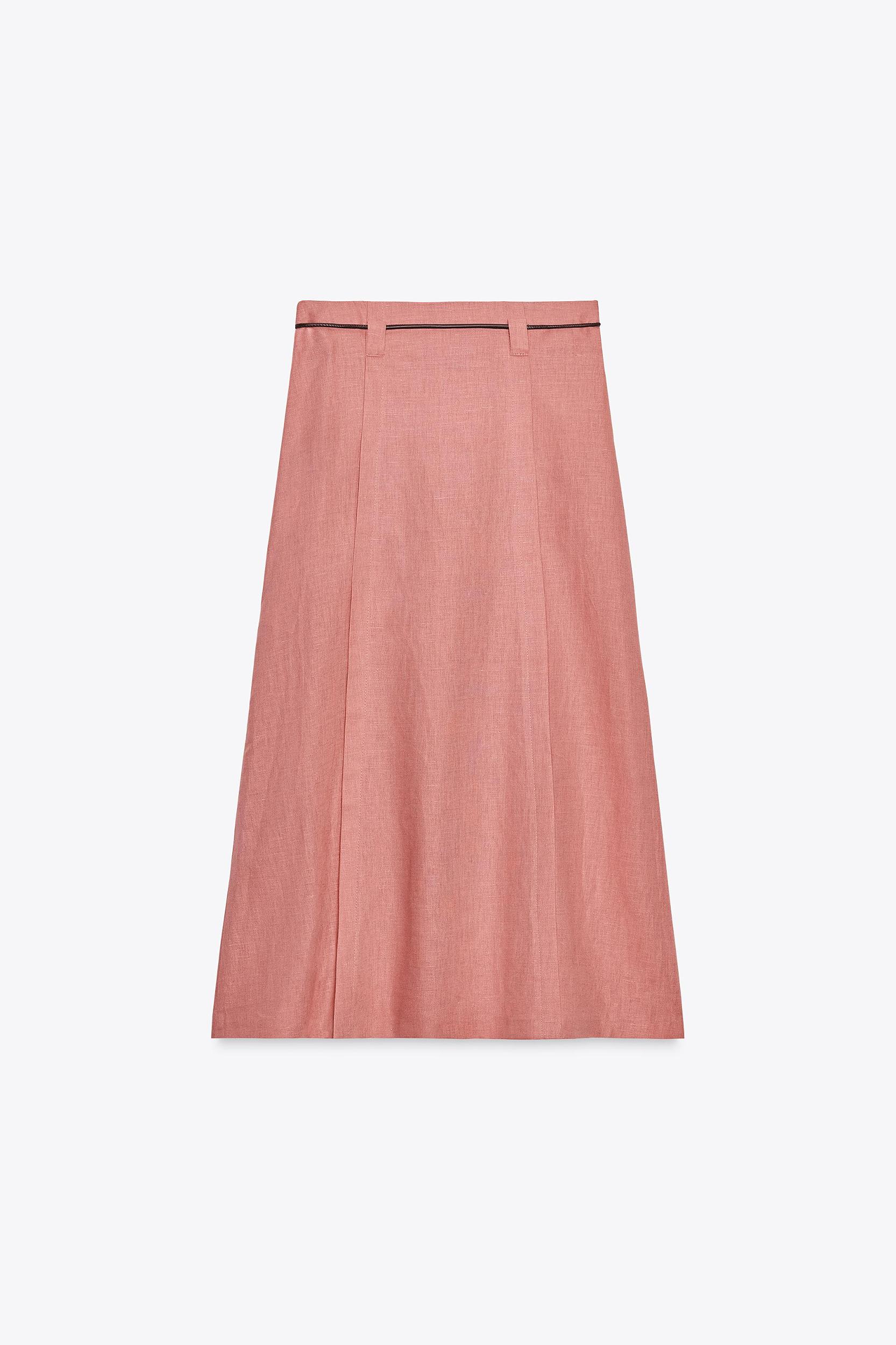 LINEN BELTED MIDI SKIRT Product Image