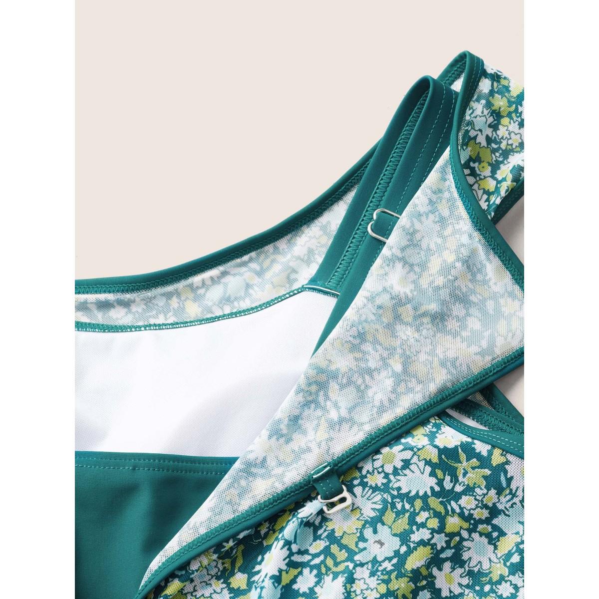 Plus Size Ditsy Floral Round Neck Cut Out Swim Dress Women's Swimwear Moss Beach Bodycon Round Neck High stretch Curve Swim Dresses BloomChic 10/M Product Image