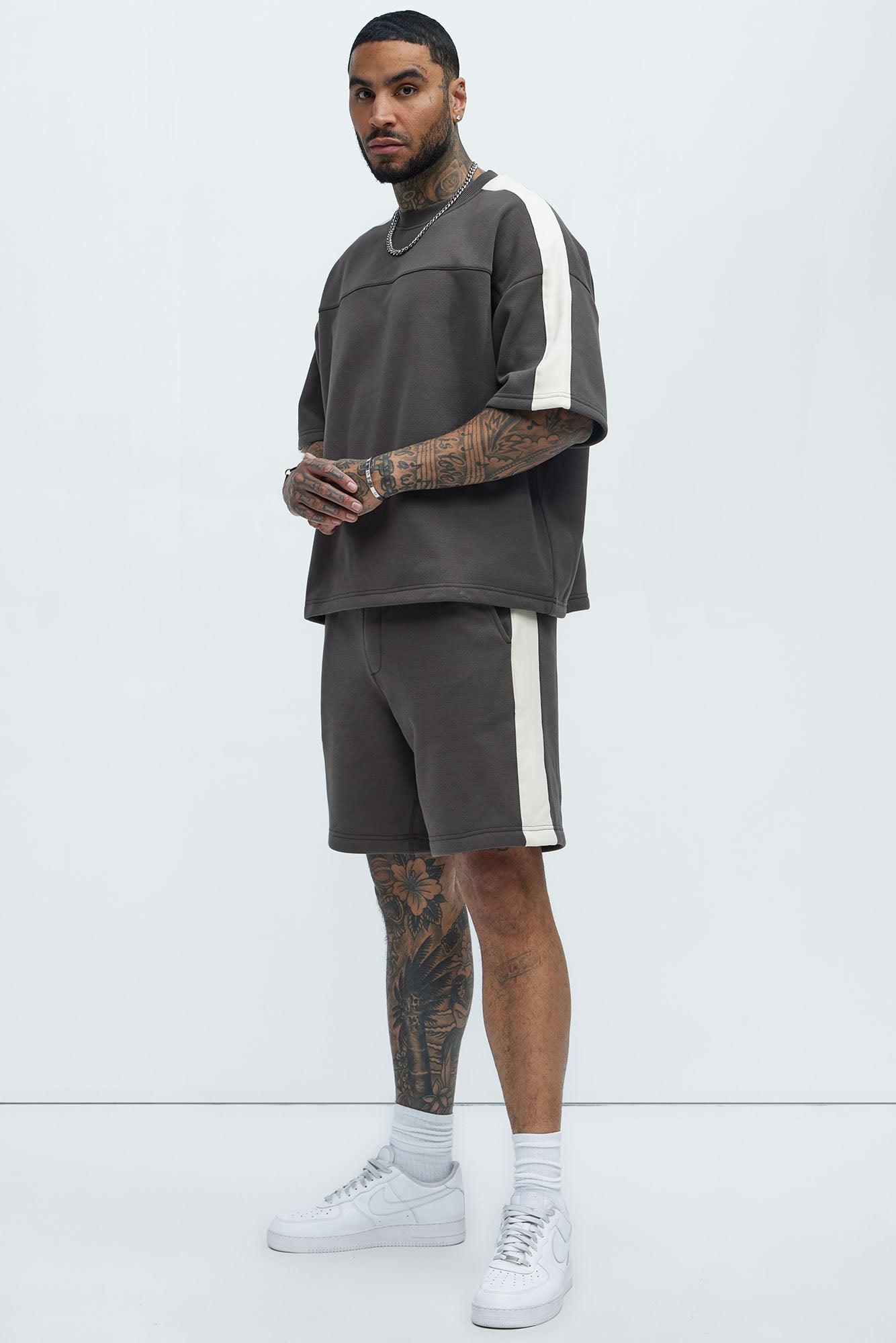 Tyson Oversized Heavyweight Striped Shorts - Olive Product Image