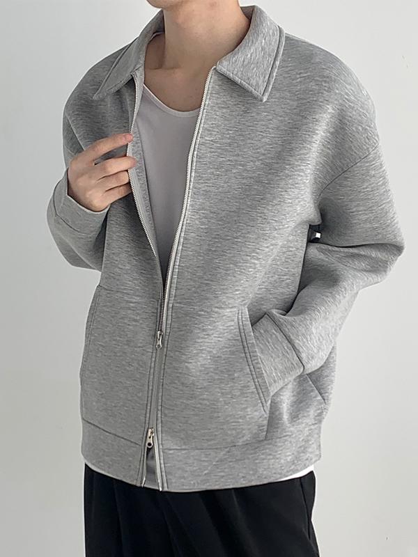 Men's Solid Lapel Neck Double Zip Outwear Product Image