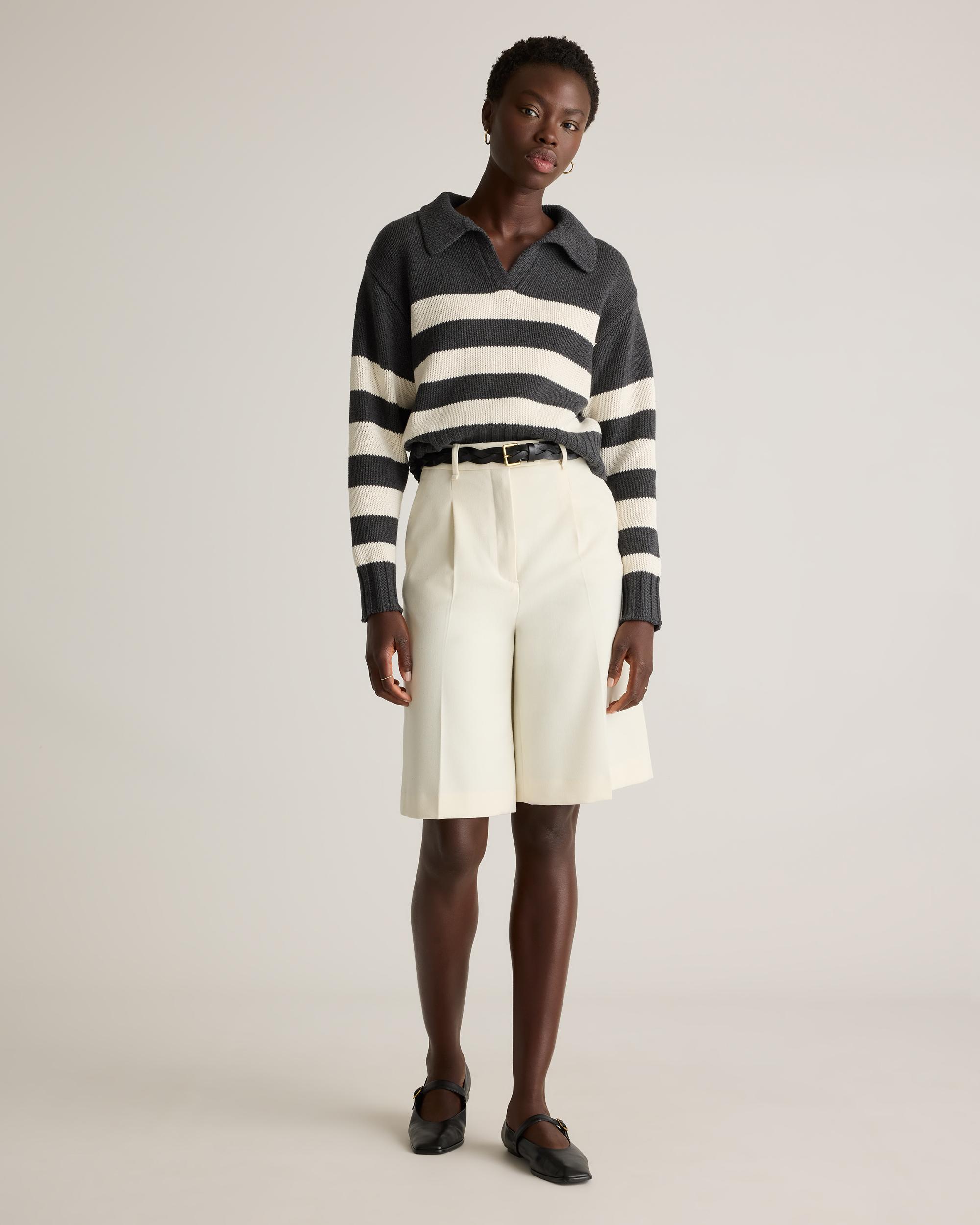 Quince | Women's 100% Organic Cropped Cotton Polo Sweater Organic Cotton Product Image