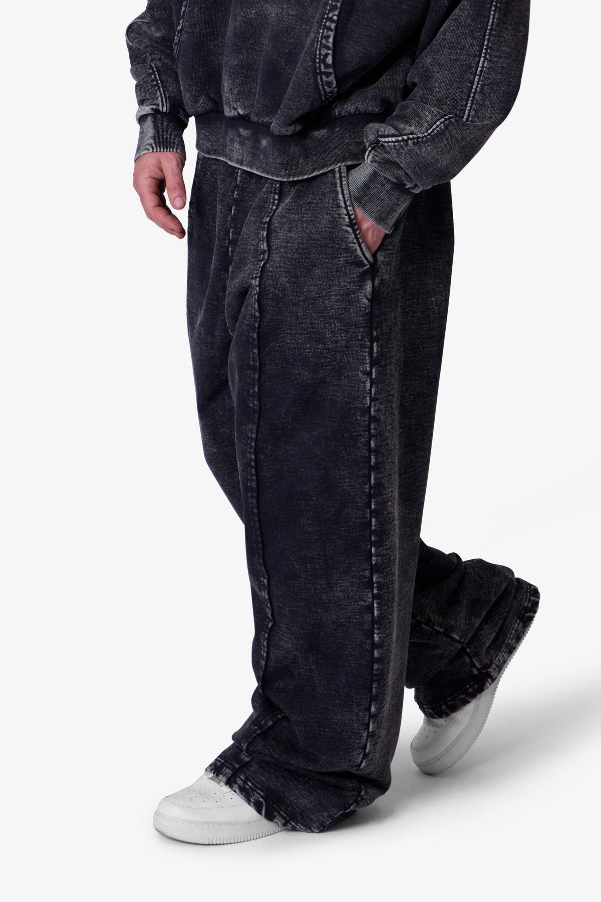 Frayed Seam Acid Wash Sweatpants - Black Product Image