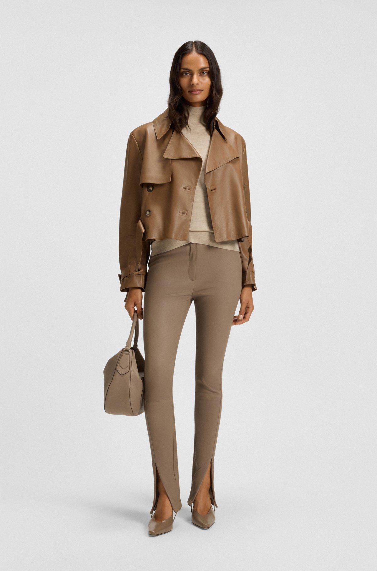 Trench-style leather jacket with tie-up belt Product Image
