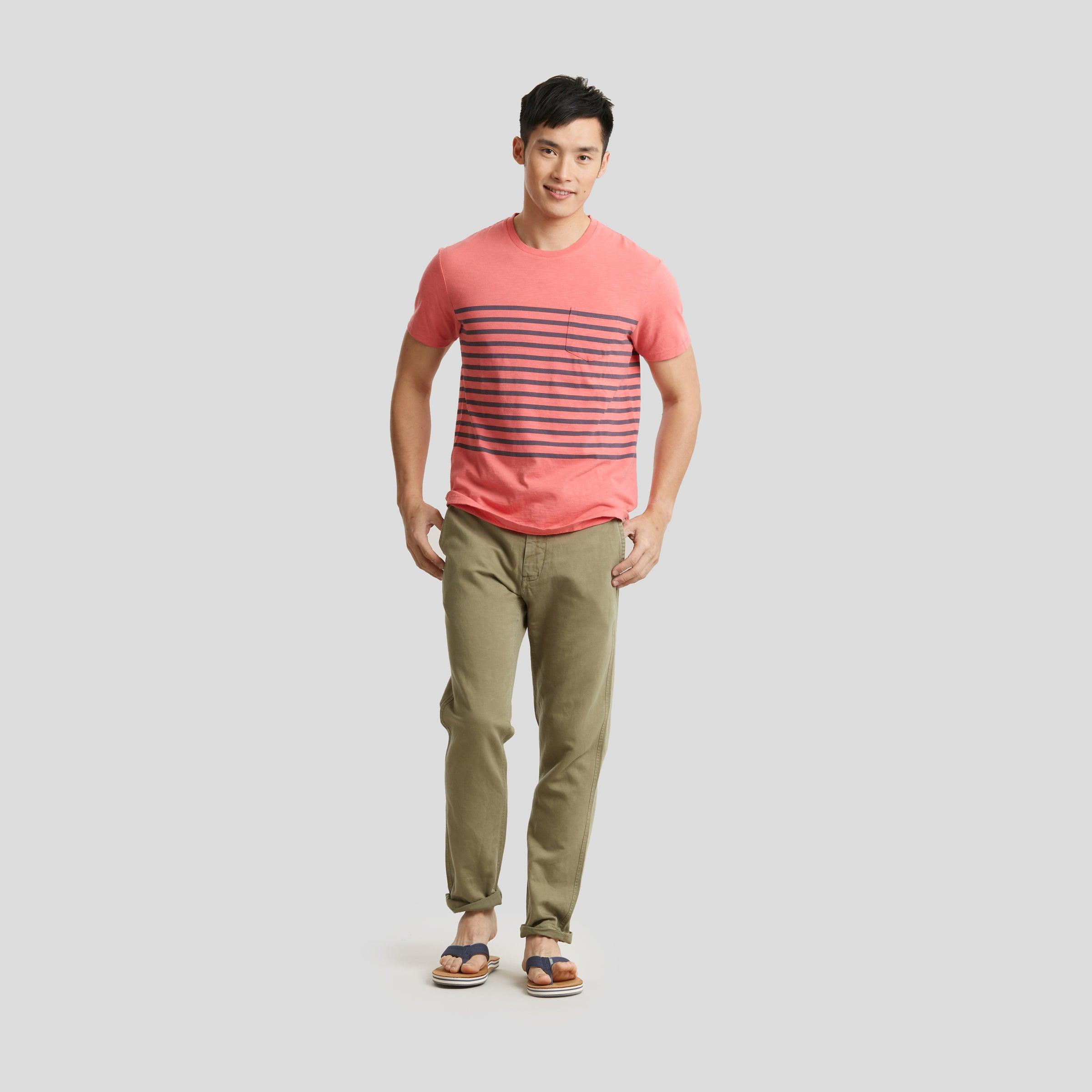 Breton Stripe Tee - Navy Print on Faded Red * Product Image