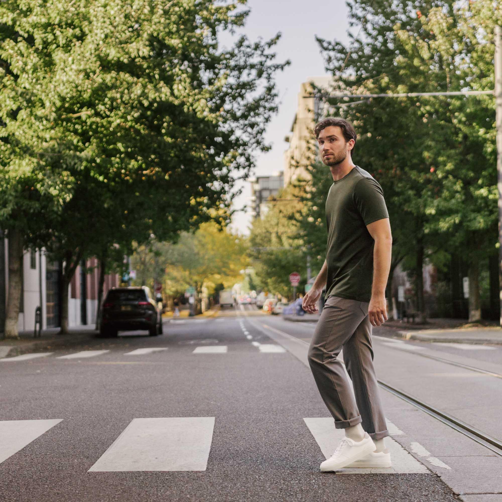 Merino Wool Crew Neck T-Shirt | Forest Night Product Image