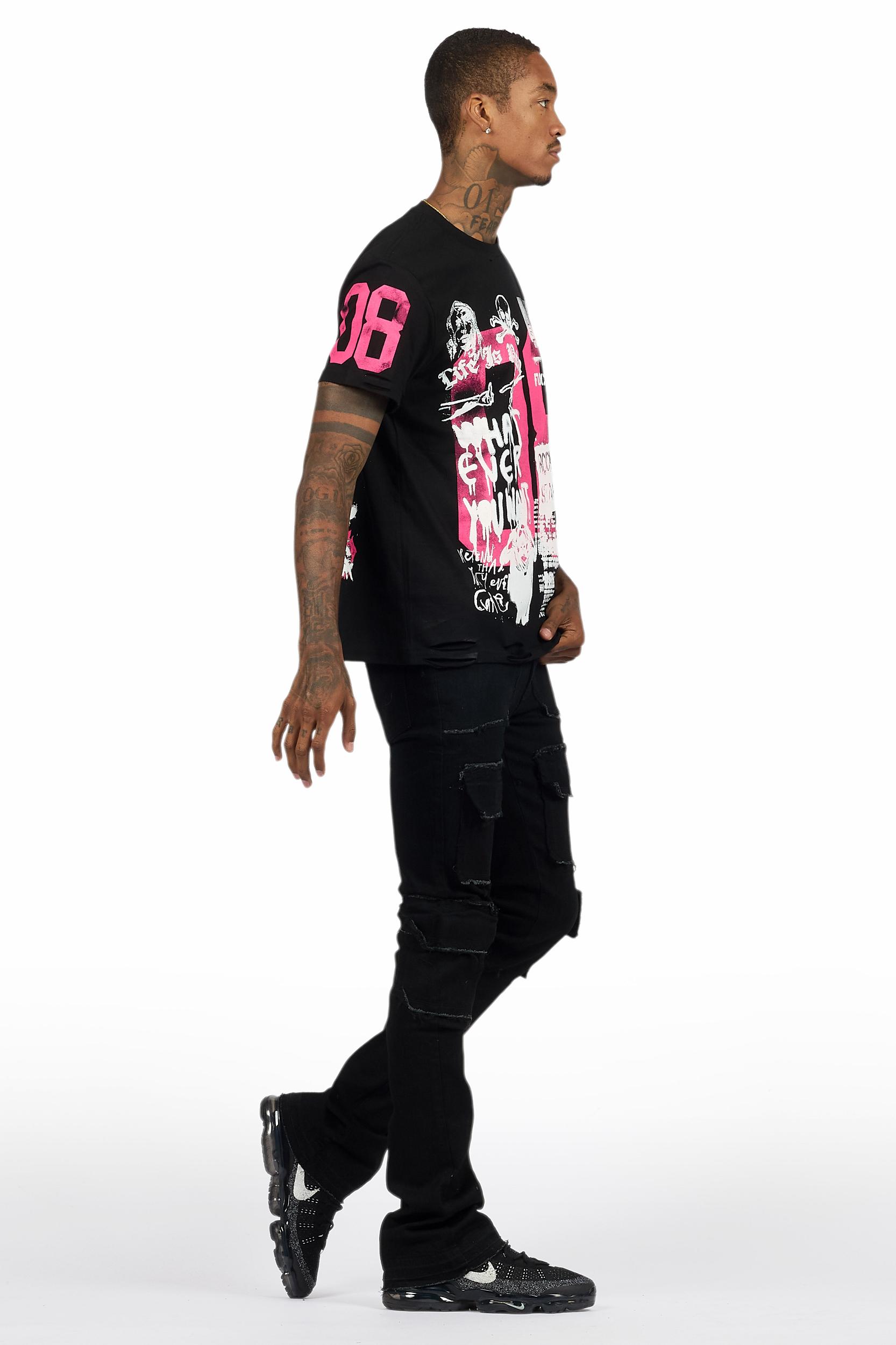 Grill Black T-Shirt/Stacked Flare Cargo Jean Male Product Image