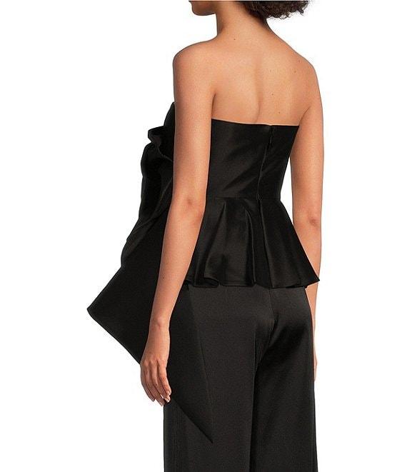 Muse by Marchesa Stretch Mikado Satin 3D Floral Blossom Ruched Straight Neck Sleeveless Running Front Peplum Coordinating Blouse Product Image