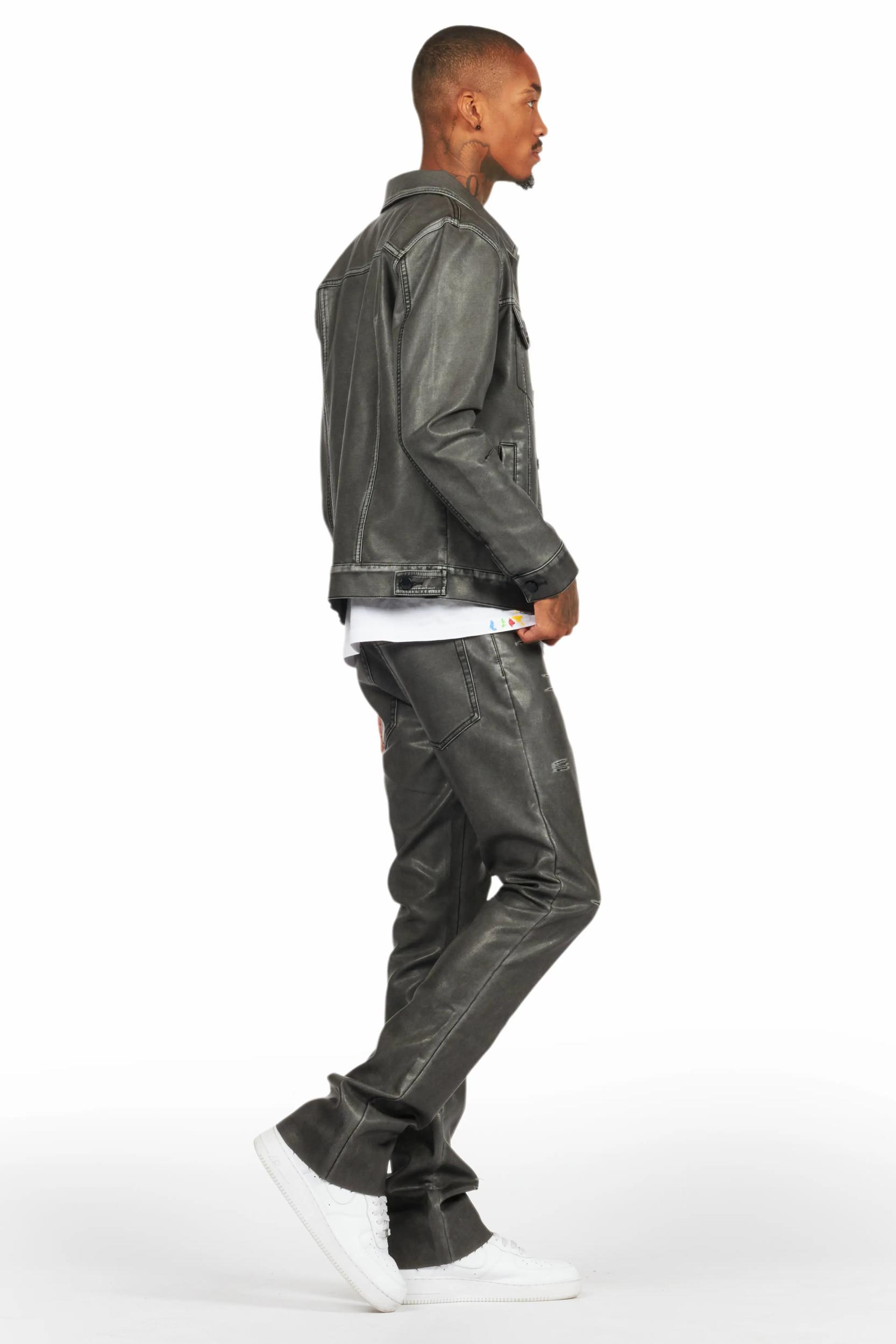 Deco Black Distressed PU Stacked Flare Jean Male Product Image