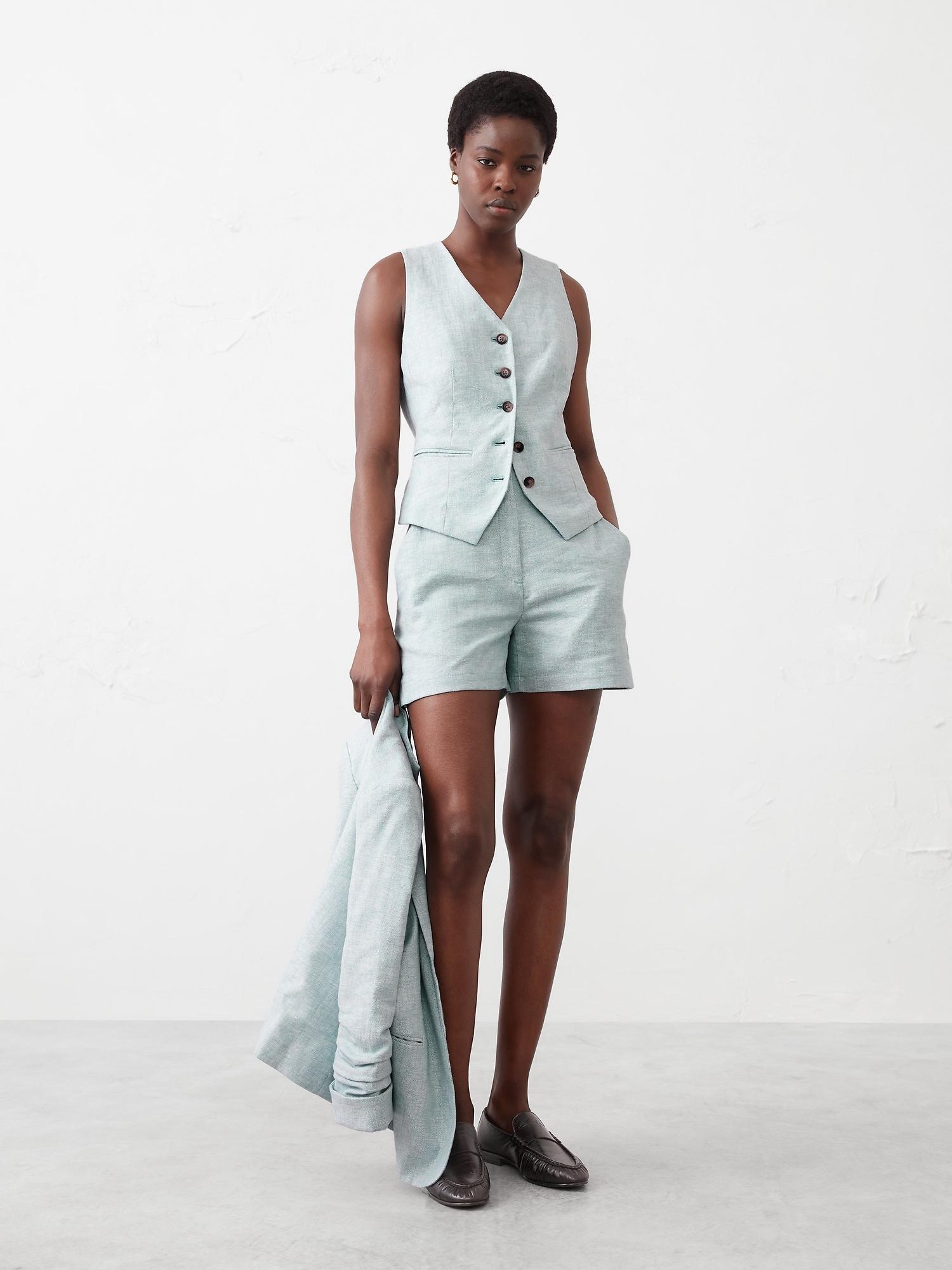 Linen-Blend Herringbone E-Waist Short Product Image