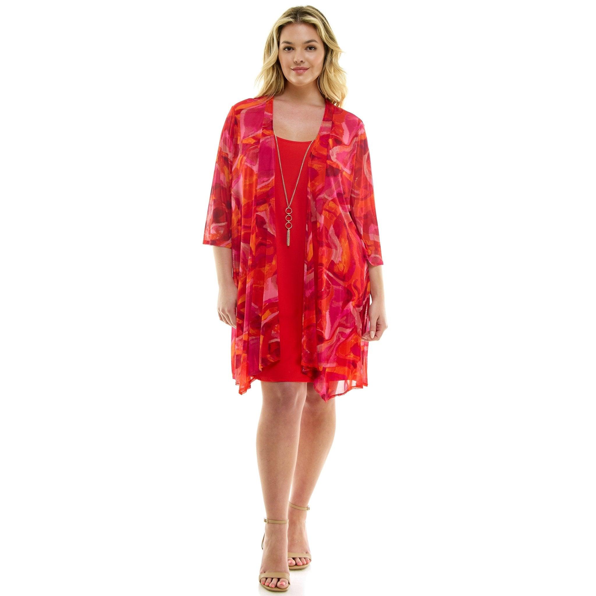Sara Michelle Floral 3/4 2Fer Duster W/ Necklace And Elastic Pull On Pant - Plus Product Image