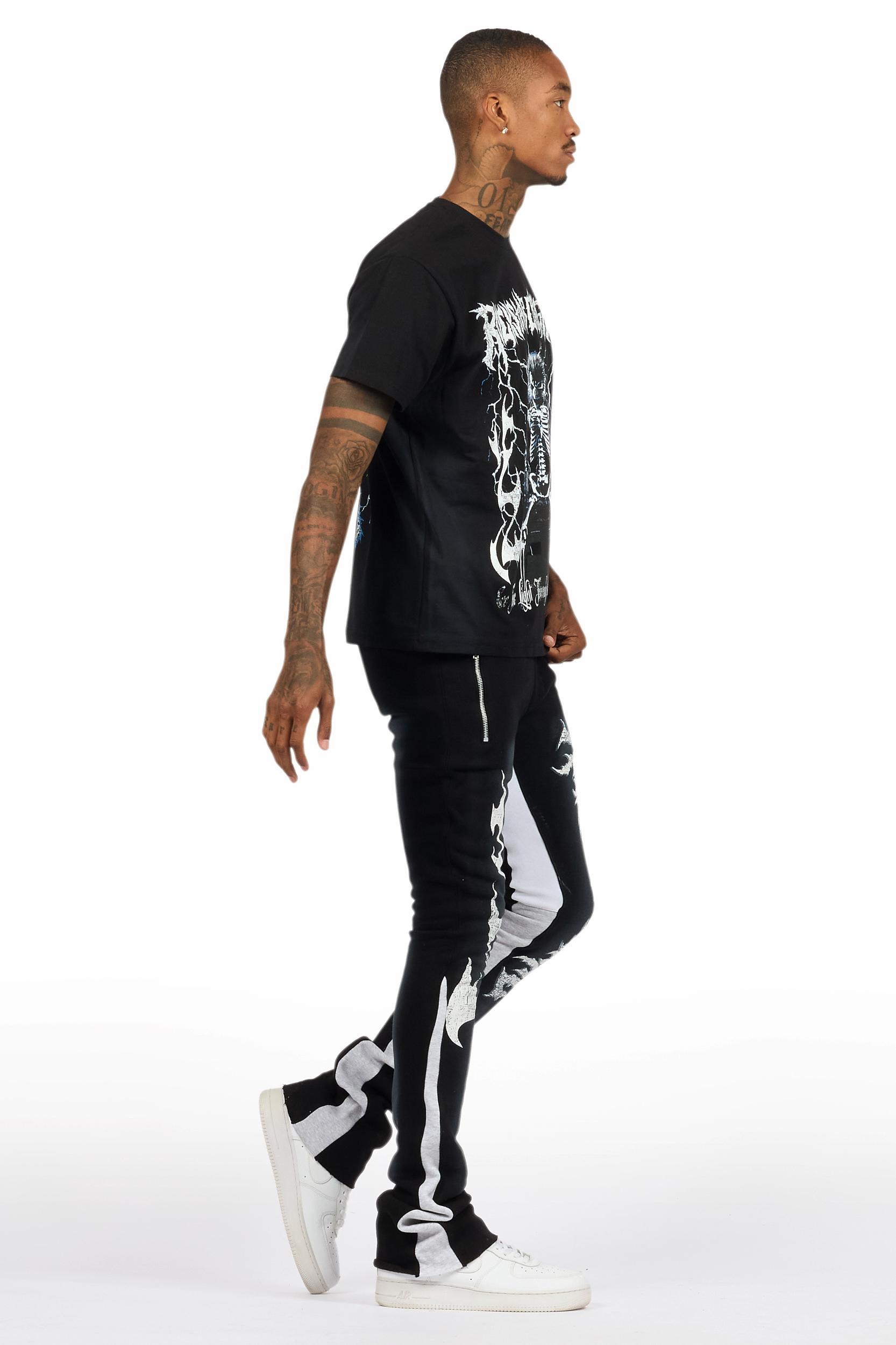 Deathrow Black T-Shirt/Stacked Flare Pant Set Male Product Image
