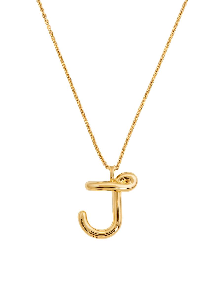 Womens 18K-Yellow-Gold Vermeil Curly Molten Initial Pendant Necklace Product Image