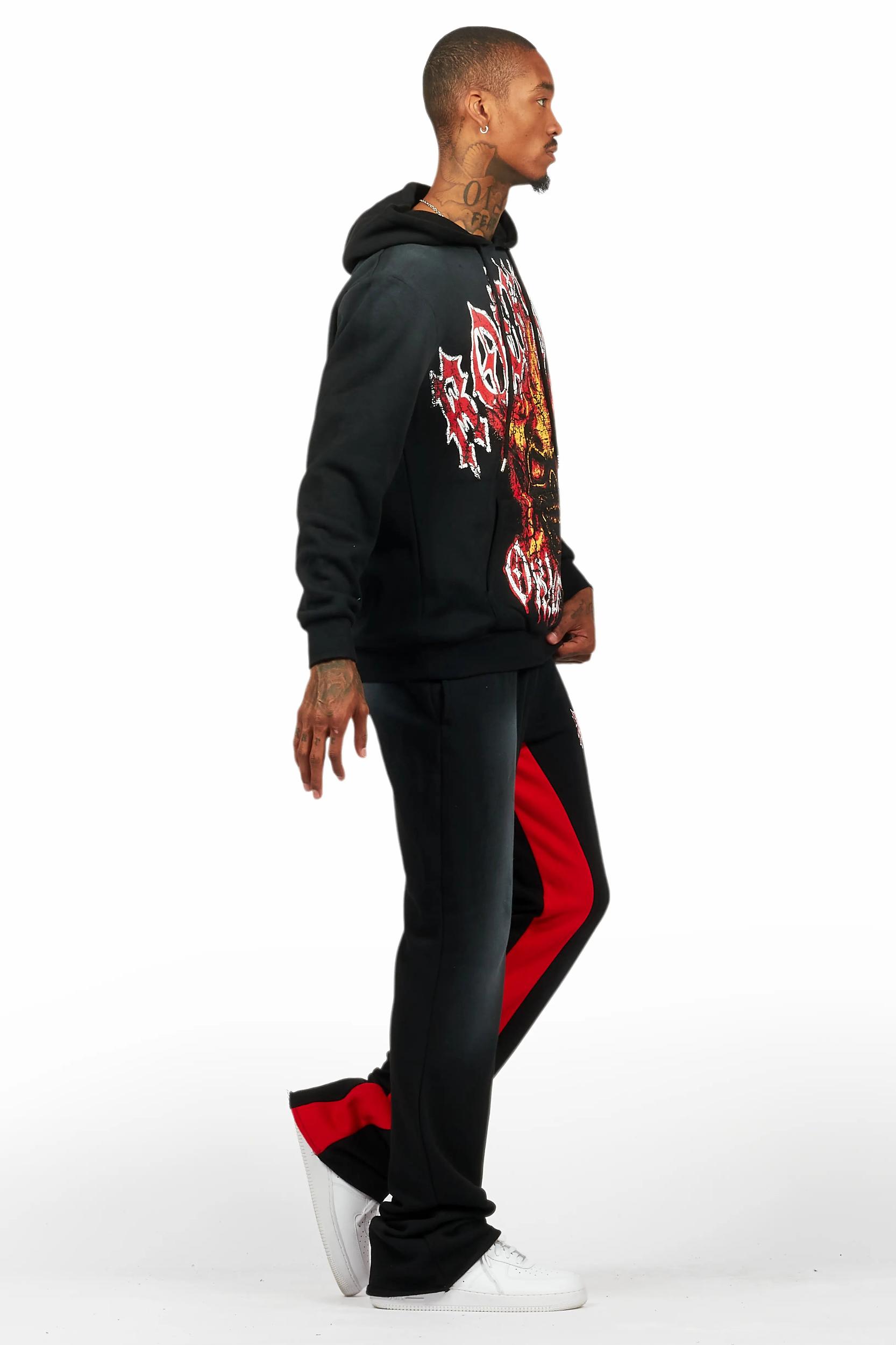 HDStar Black/Red Hoodie/Baggy Track Pant Set Male Product Image