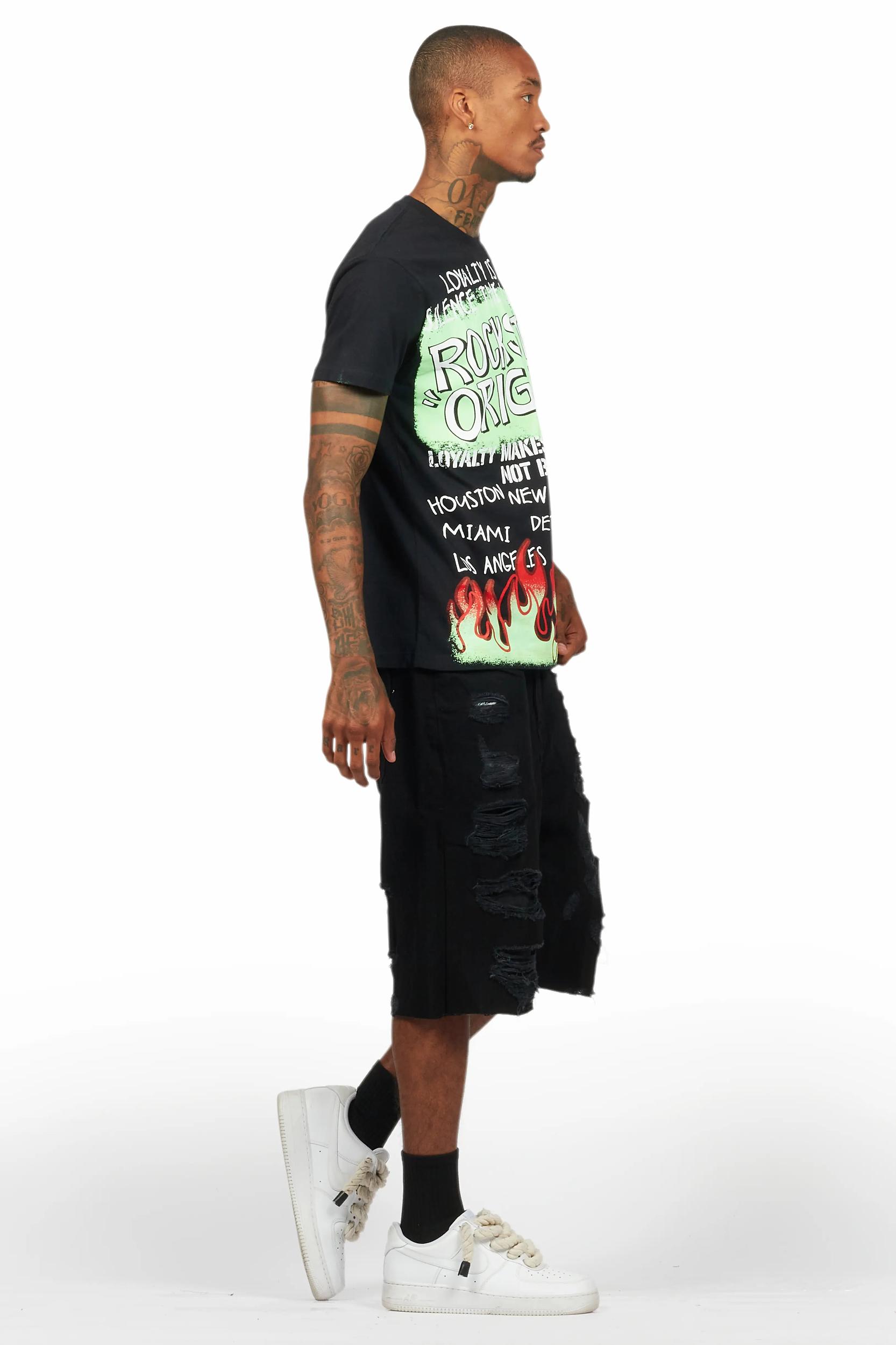 Beno Black T-Shirt/Denim Short Set Male Product Image