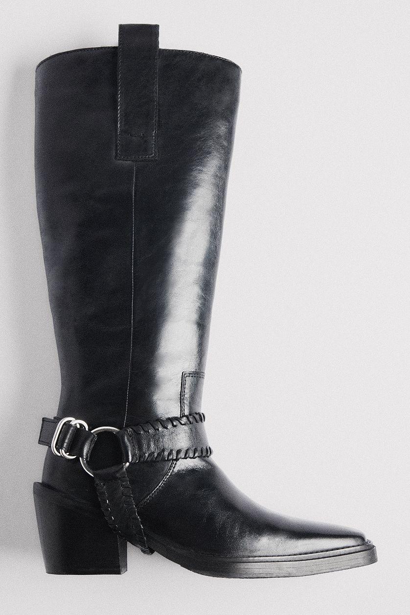 Leather Buckle Detail Cowboy Boots Product Image