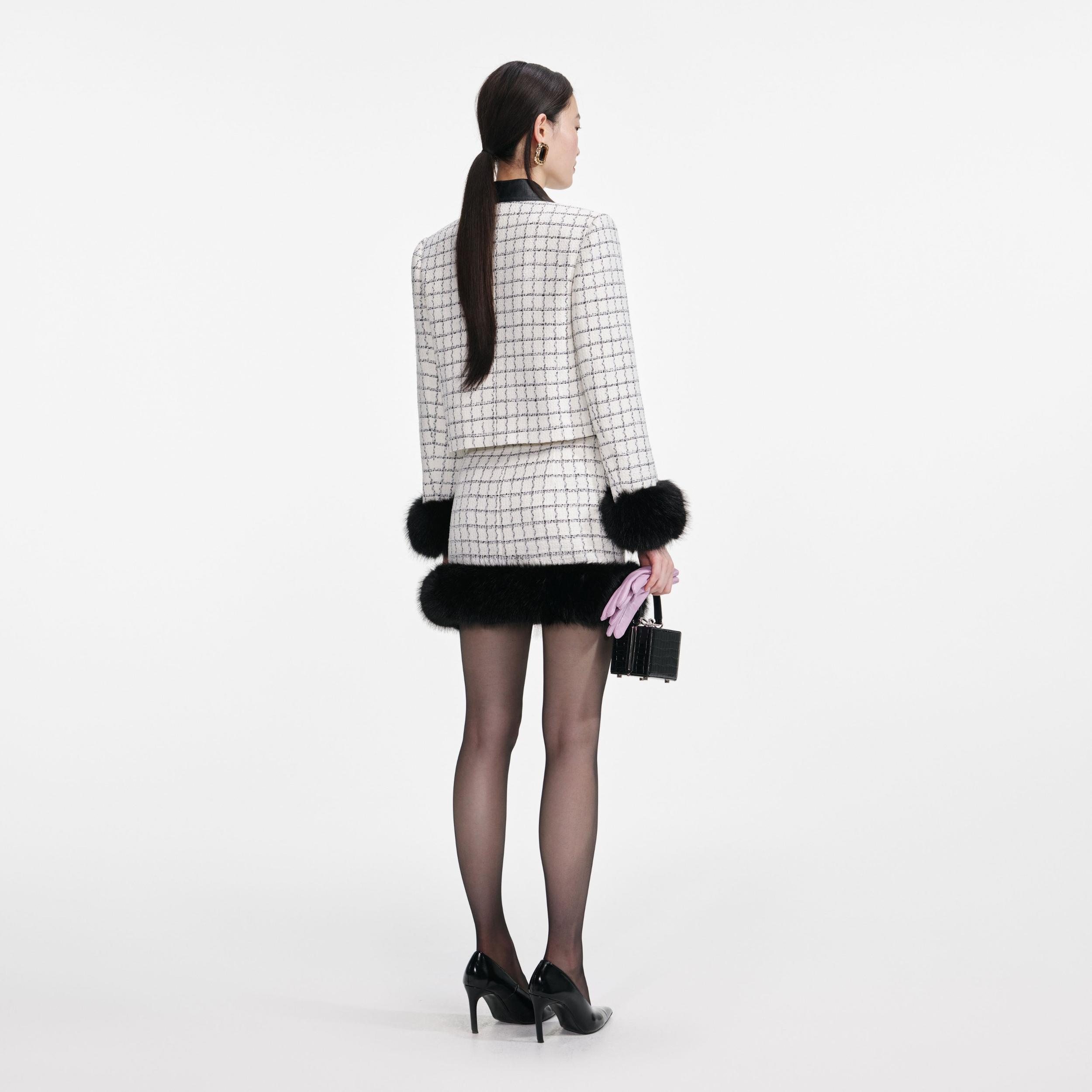 Check Boucle Fur Hem Mini Skirt Product Image