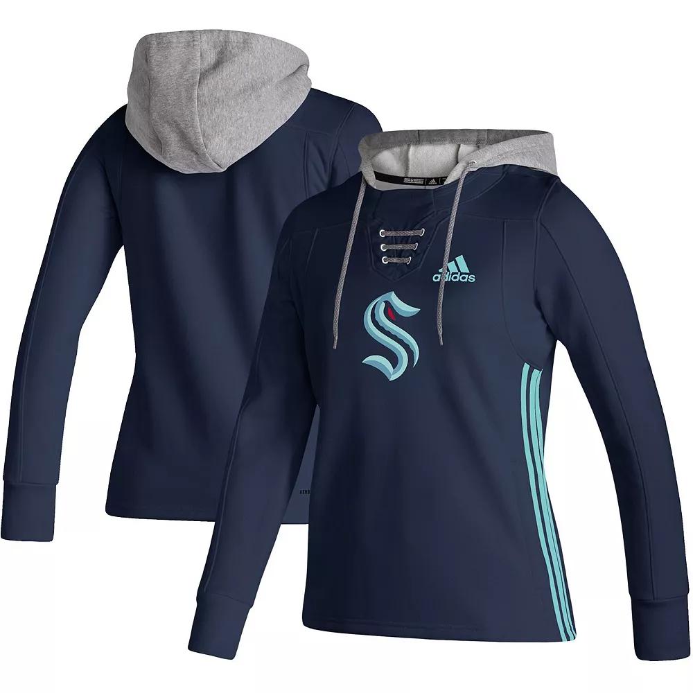 Women's adidas Deep Sea Blue Seattle Kraken Skate Lace AEROREADY Pullover Hoodie,  Product Image