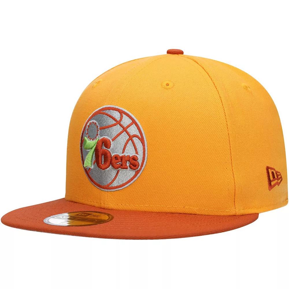 Men's New Era Gold/Rust Philadelphia 76ers 59FIFTY Fitted Hat,  Product Image