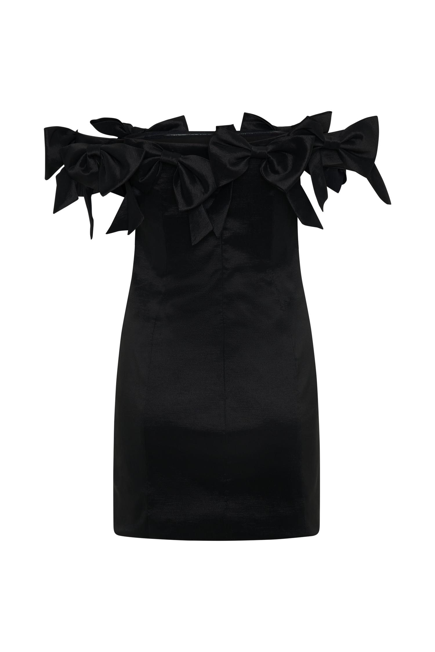 Rose Strapless Bow Mini Dress - Black Product Image