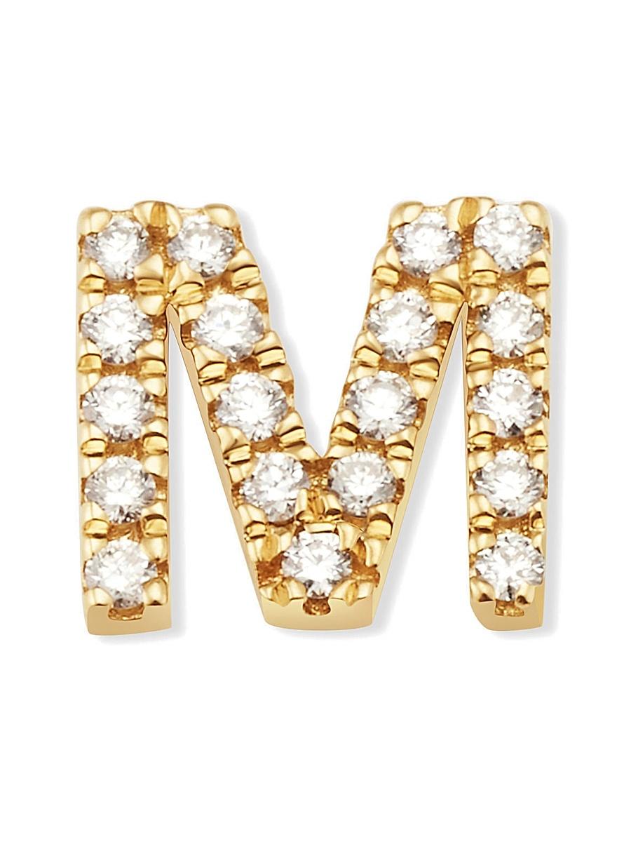 Womens 14K Yellow Gold Luxe Letter Diamond Initial Single Stud Earring Product Image
