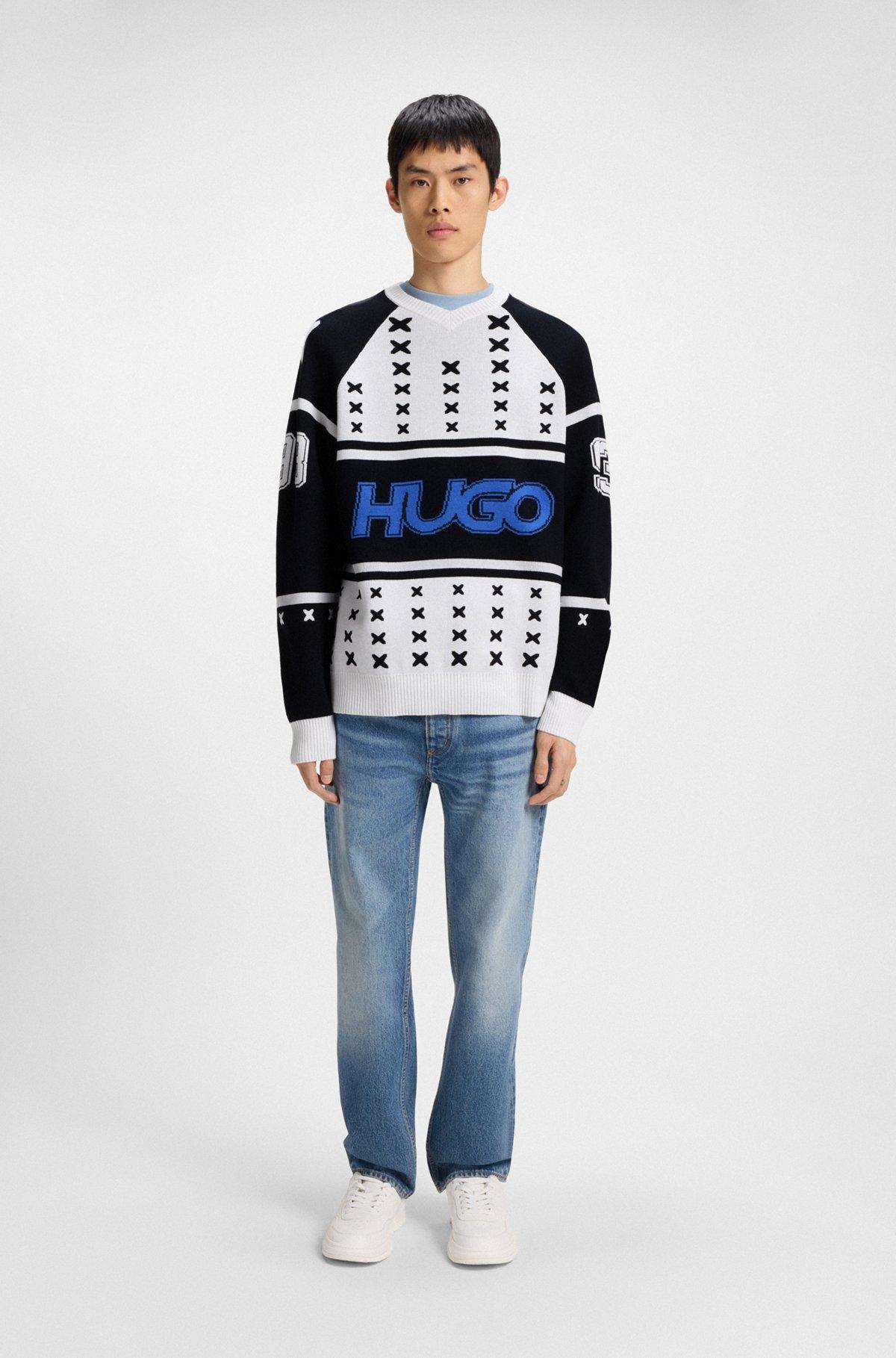 HUGO - Oversize-fit sweater with ice-hockey-inspired artwork - White Product Image