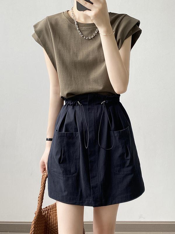 Loose Sleeveless Split-Joint Round-Neck T-Shirts Tops Product Image