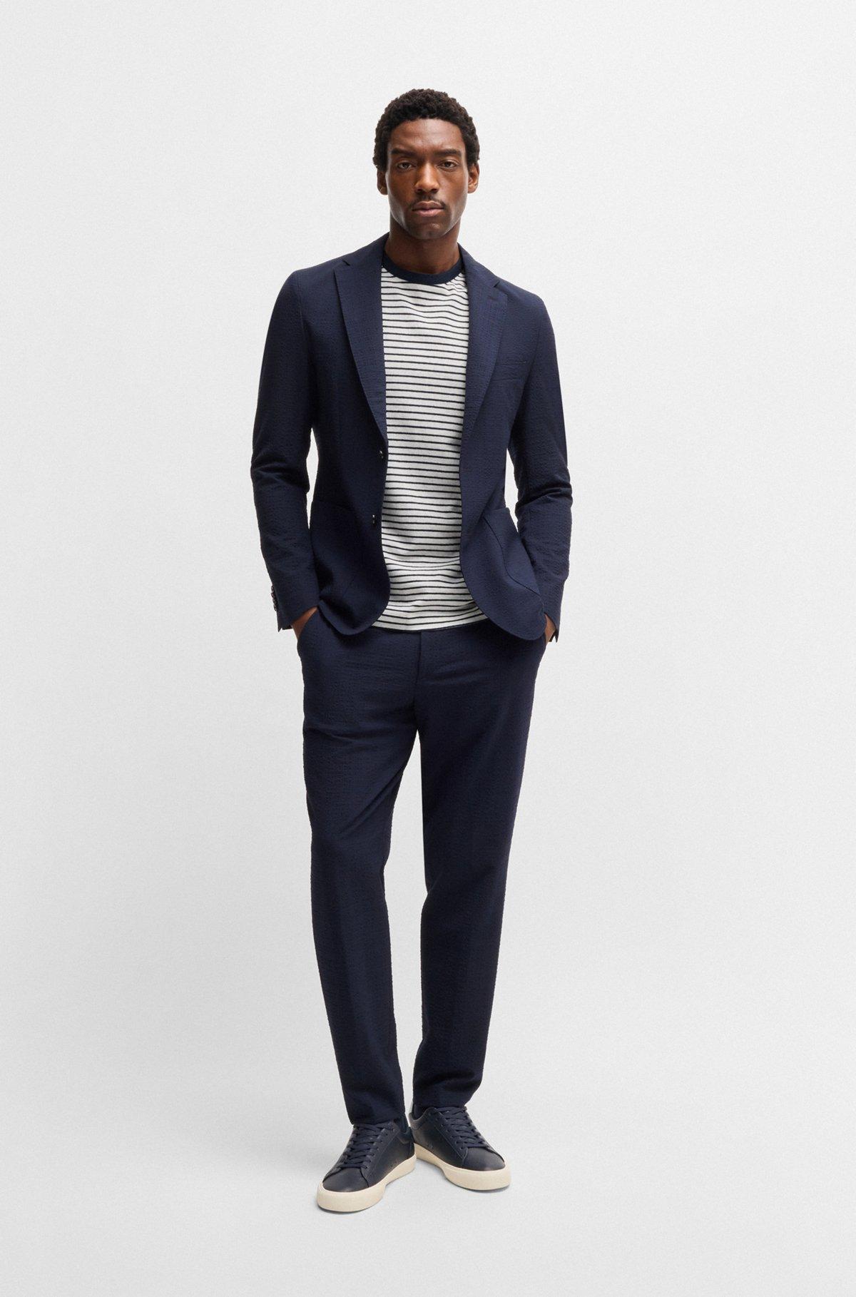 BOSS - Regular-fit T-shirt in cotton and linen - Dark Blue Product Image