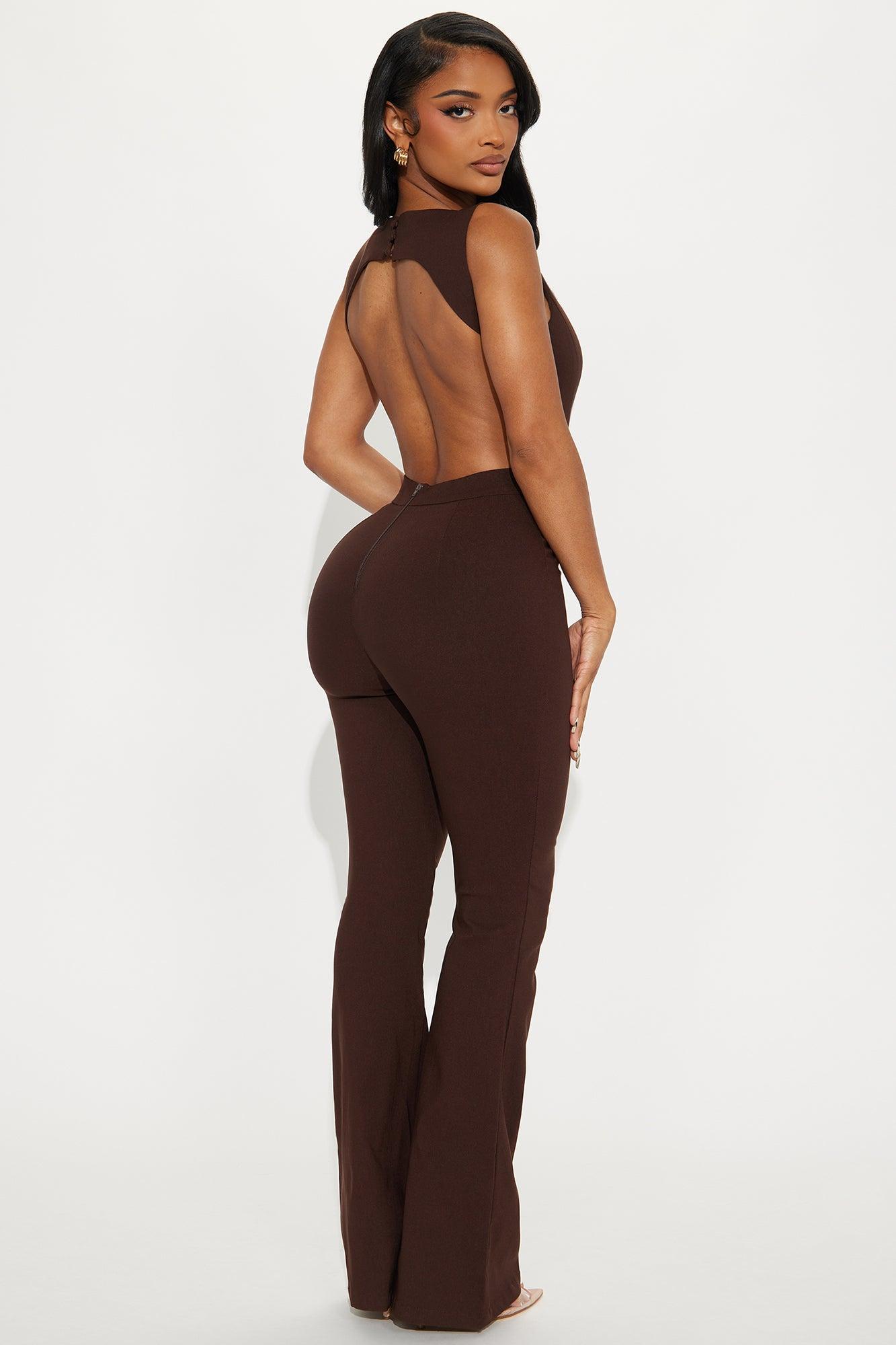 The Other Side Flare Leg Jumpsuit - Chocolate Female Product Image
