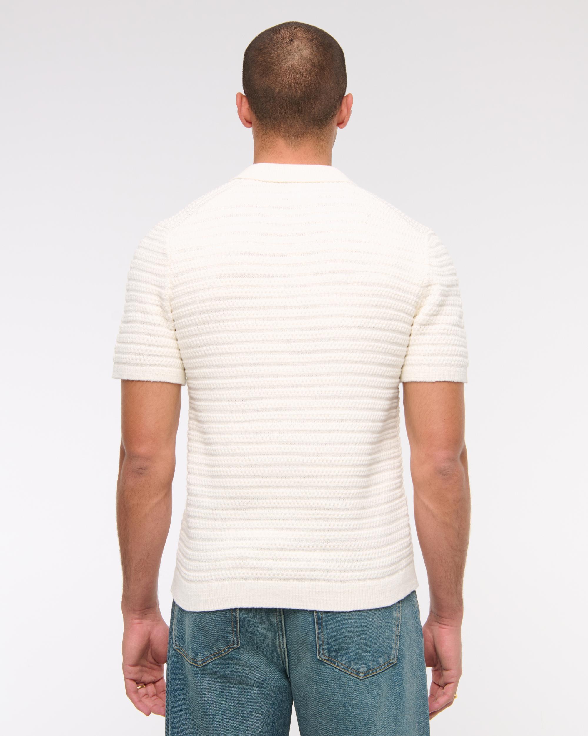 Textural Striped Johnny Collar Sweater Polo Product Image