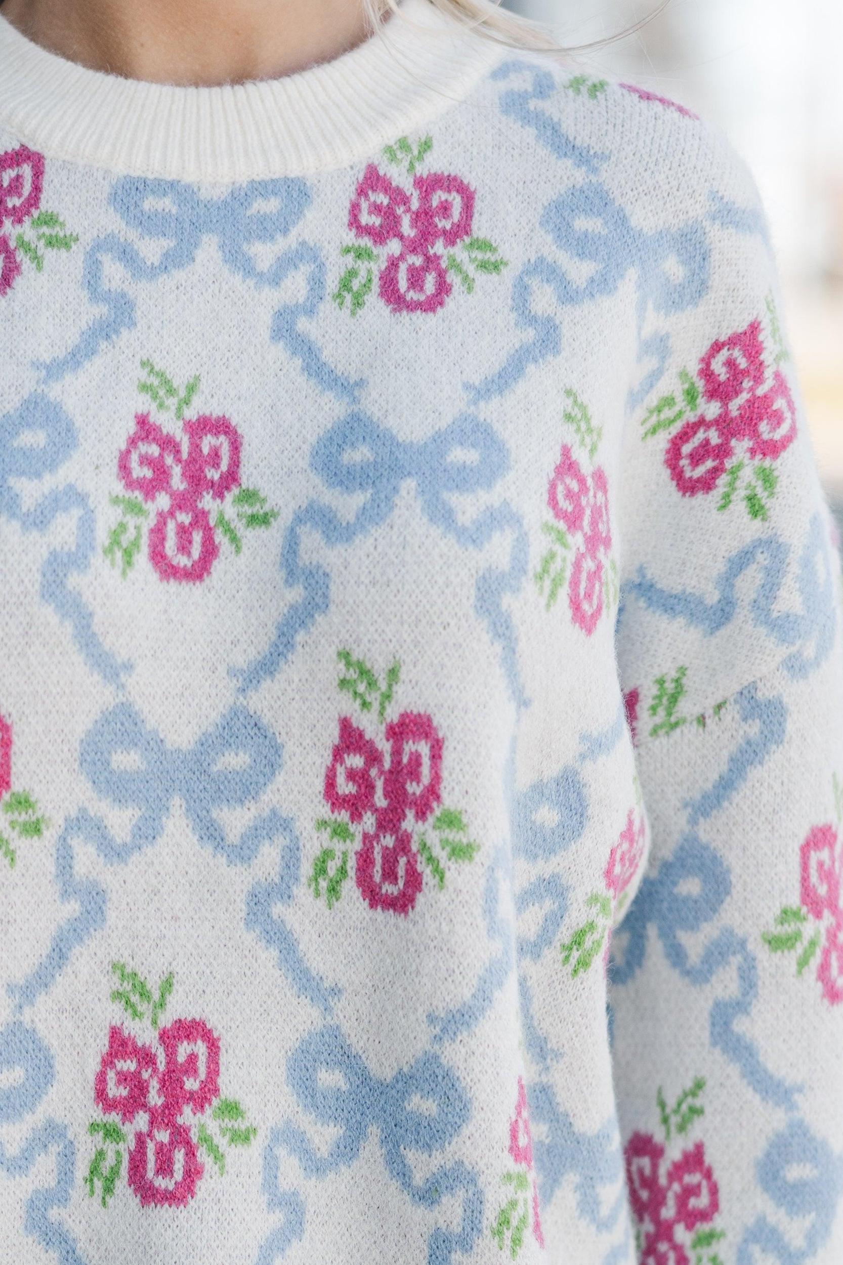 Work It Cream White Floral Sweater Female Product Image