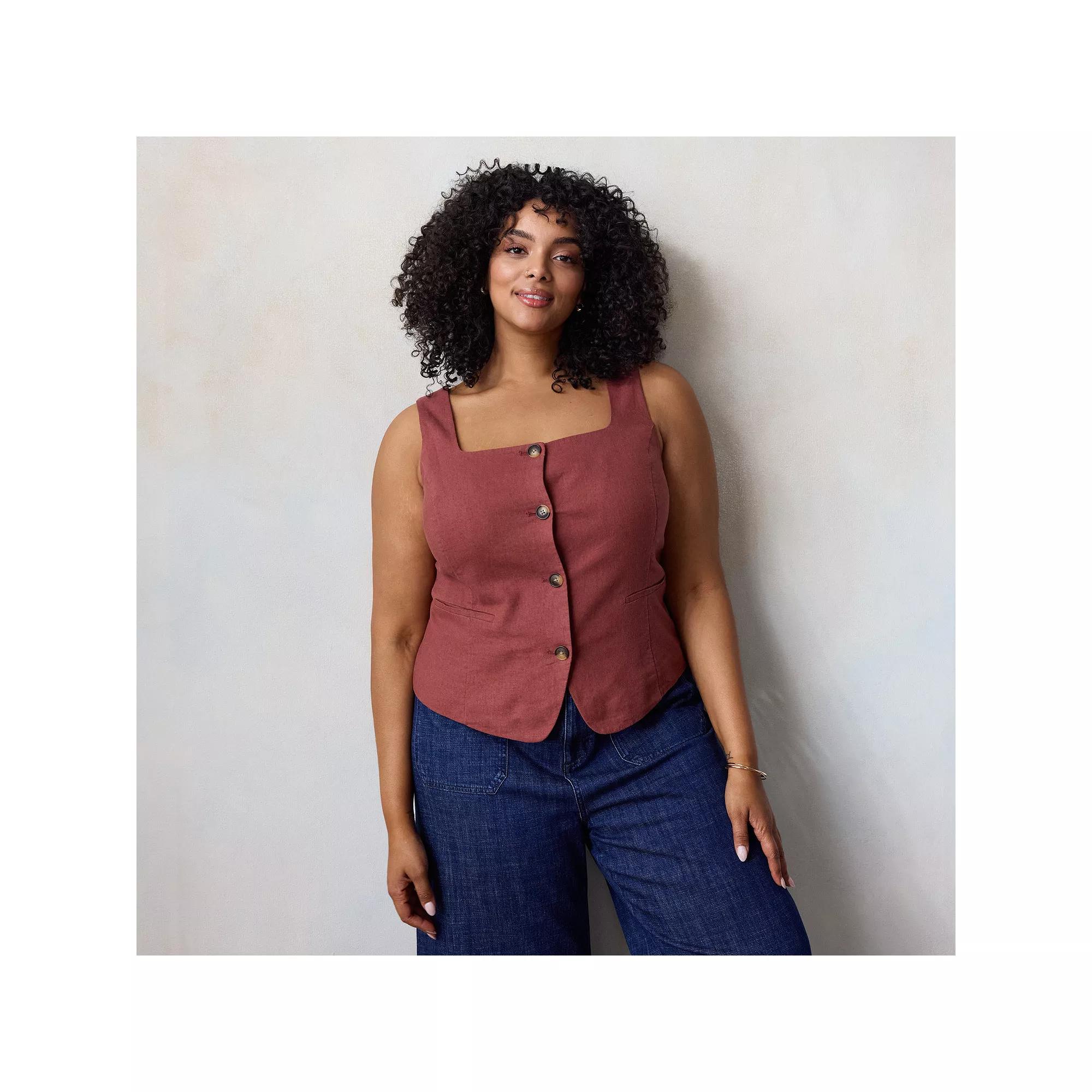 Plus Size LC Lauren Conrad Thin Strap Square Neck Vest, Women's, Size: 2XL, Brown Product Image