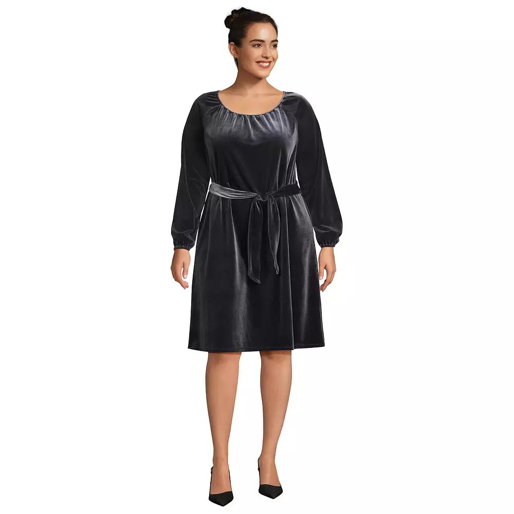 Plus Size Lands' End Velvet Peasant Knee Length Dress, Women's, Size: 1XL, Black Product Image