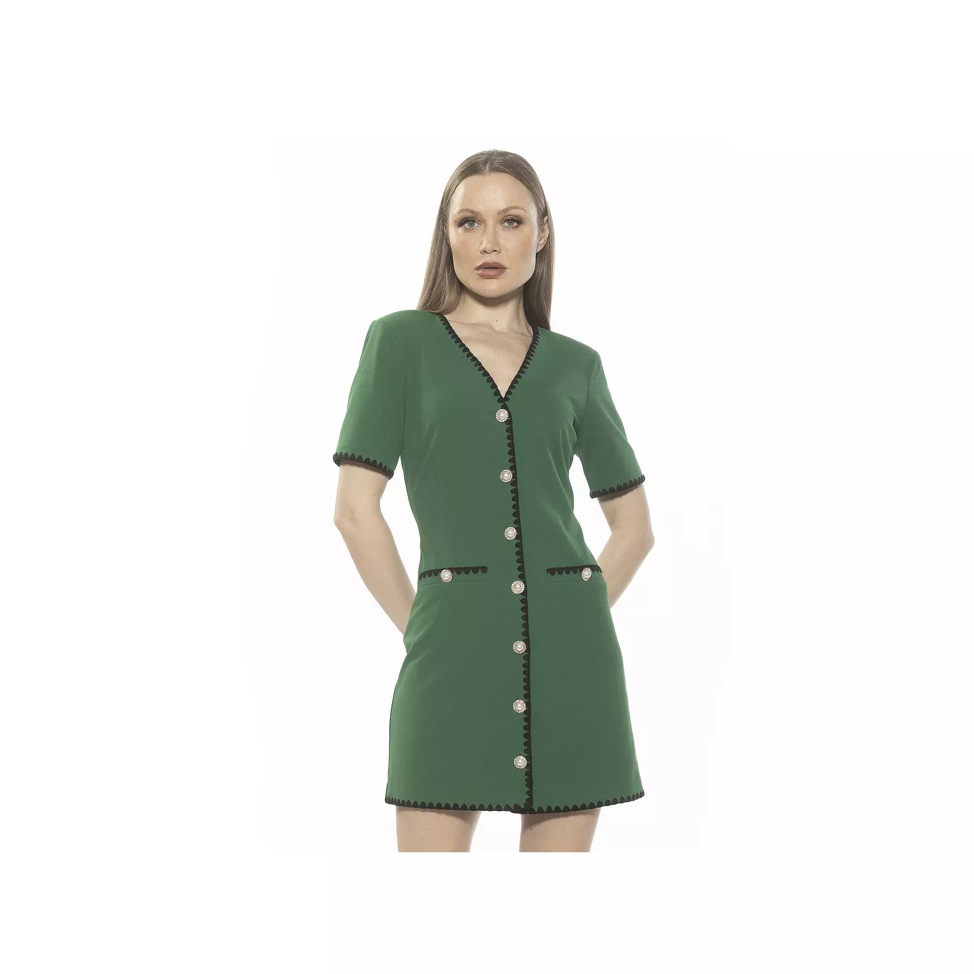 Women's ALEXIA ADMOR Jaiya Scuba Crepe Button Down Dress, Size: 8, Green Product Image