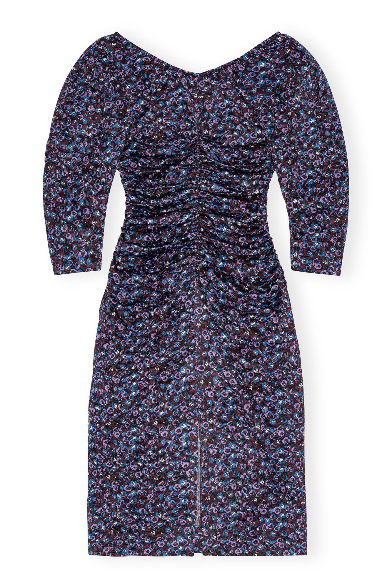 Floral Crinkled Satin U-neck Midi Dress Product Image