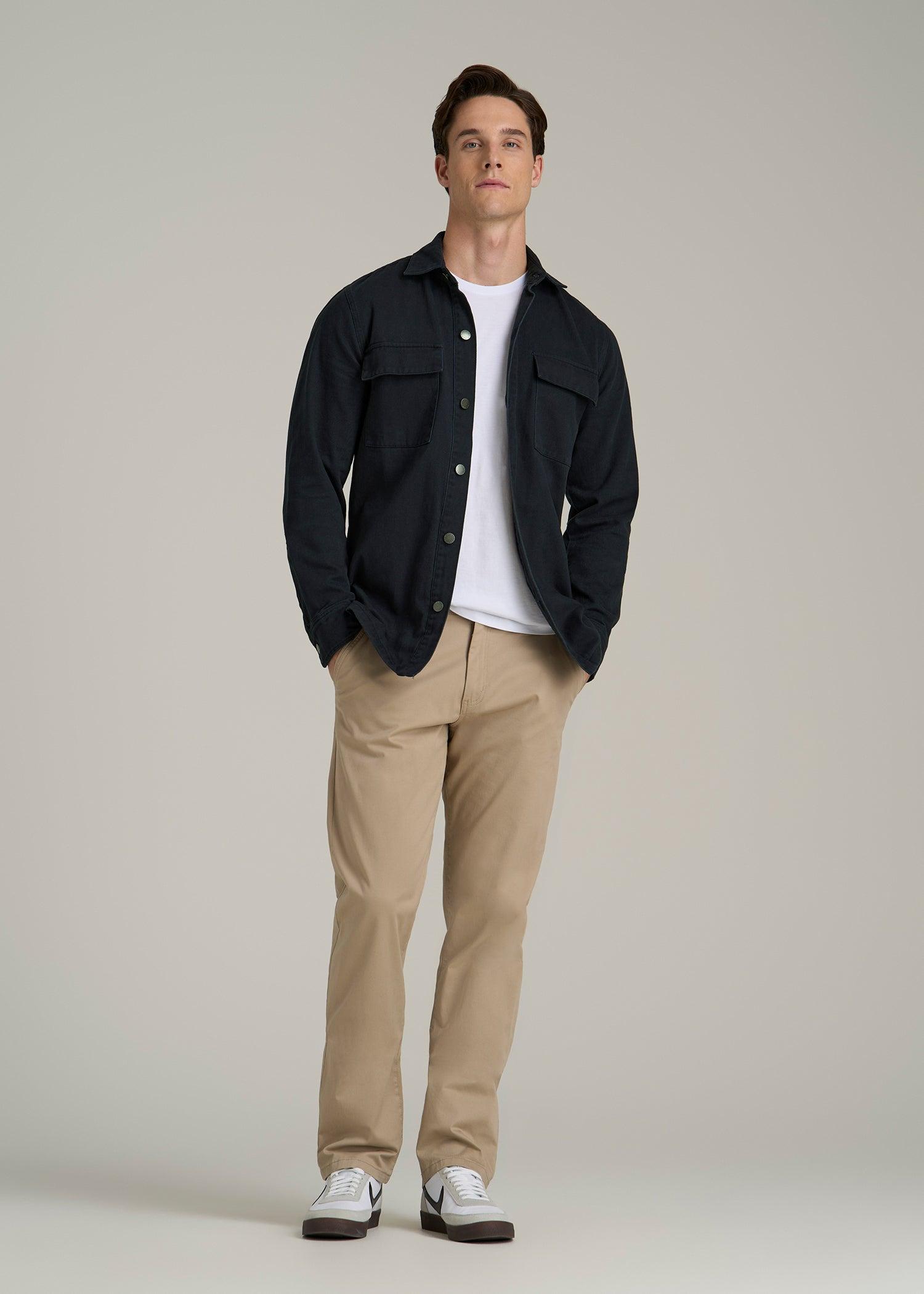 Casual Twill Shirt Jacket for Tall Men in Evening Blue Male Product Image