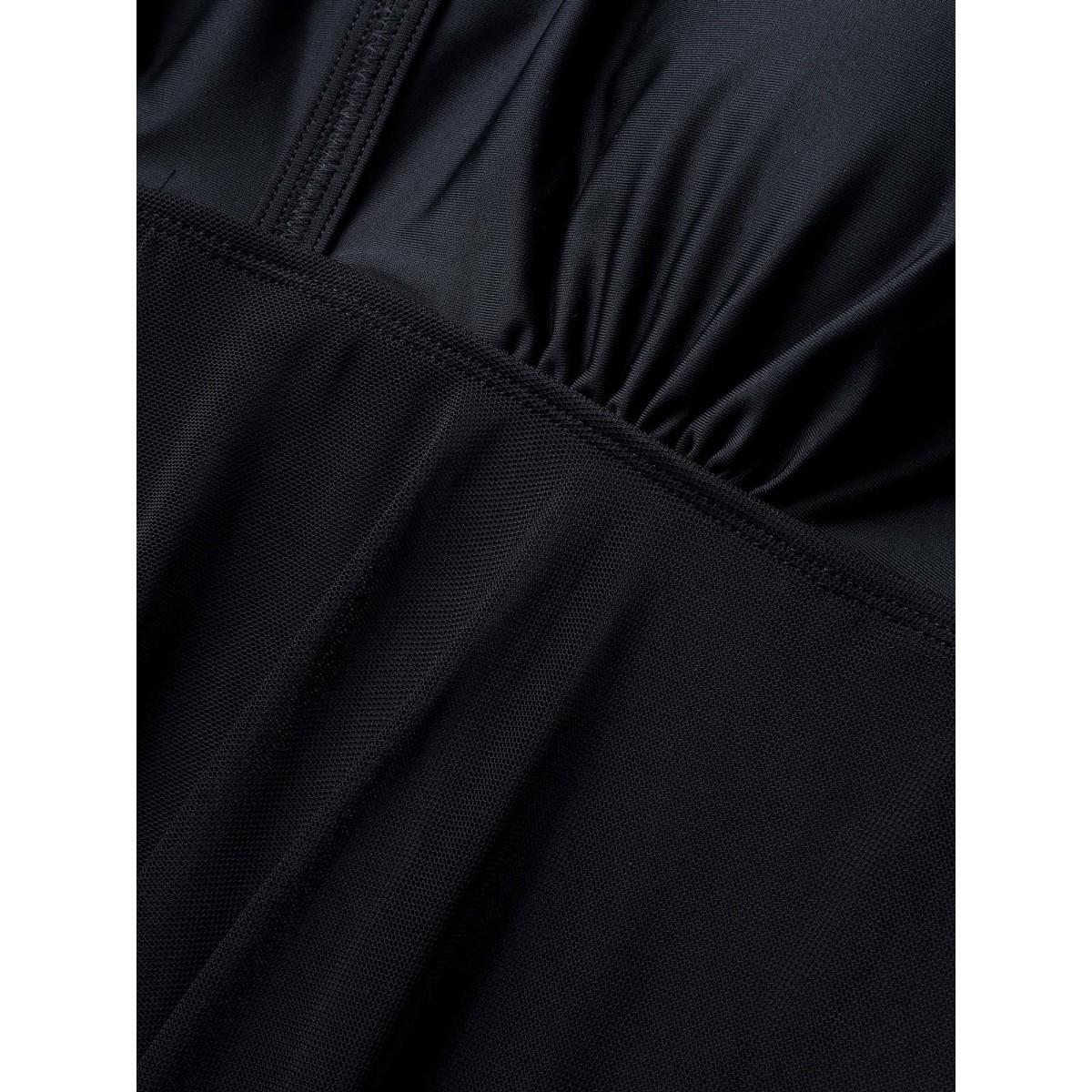 Plus Size Solid Mesh Patchwork Adjustable Straps Swim Dress Women's Swimwear Black Beach Bodycon V-neck High stretch Curve Swim Dresses BloomChic 18-20/2X Product Image