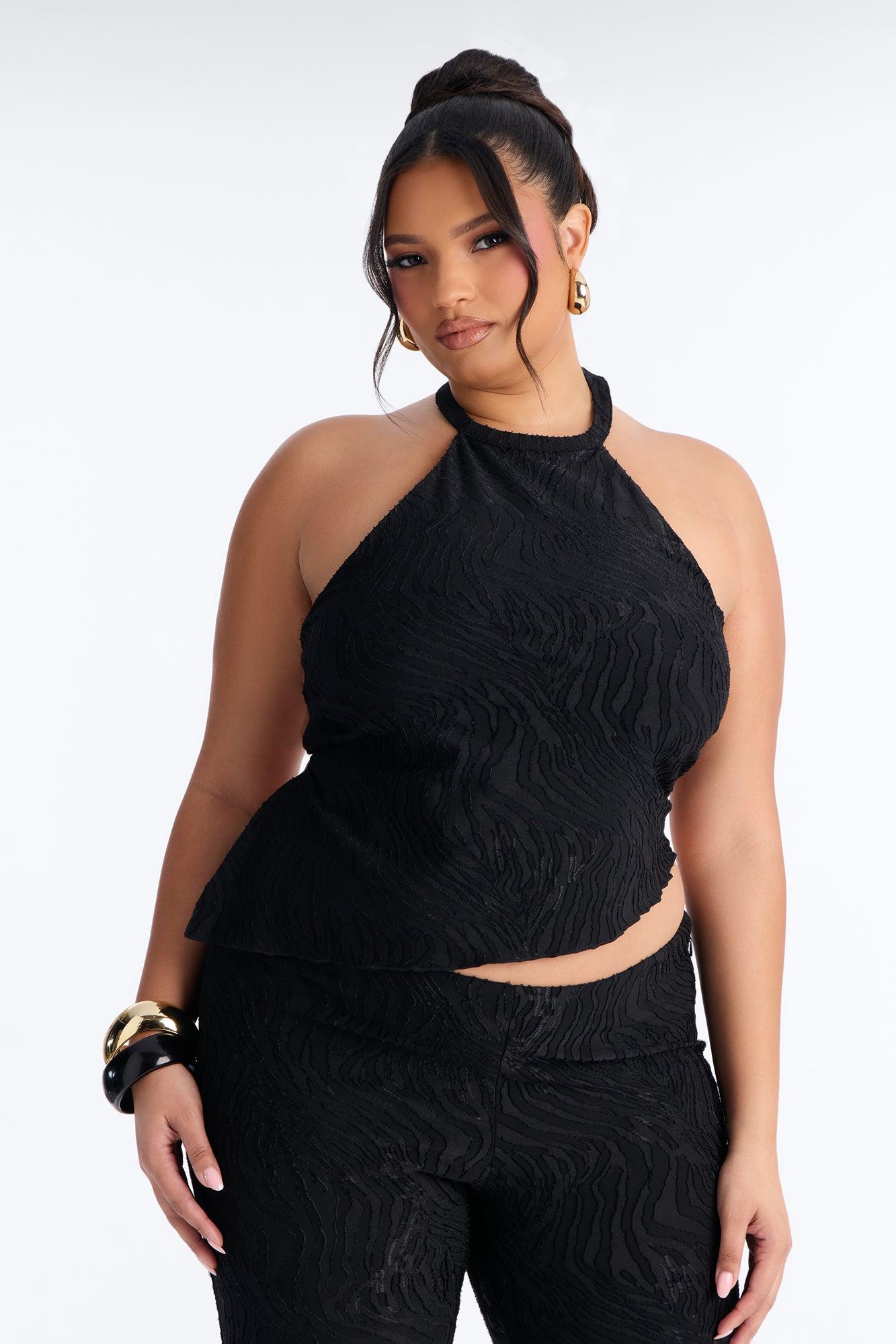 So In Love Textured Halter Flare Pant Set - Black Female Product Image