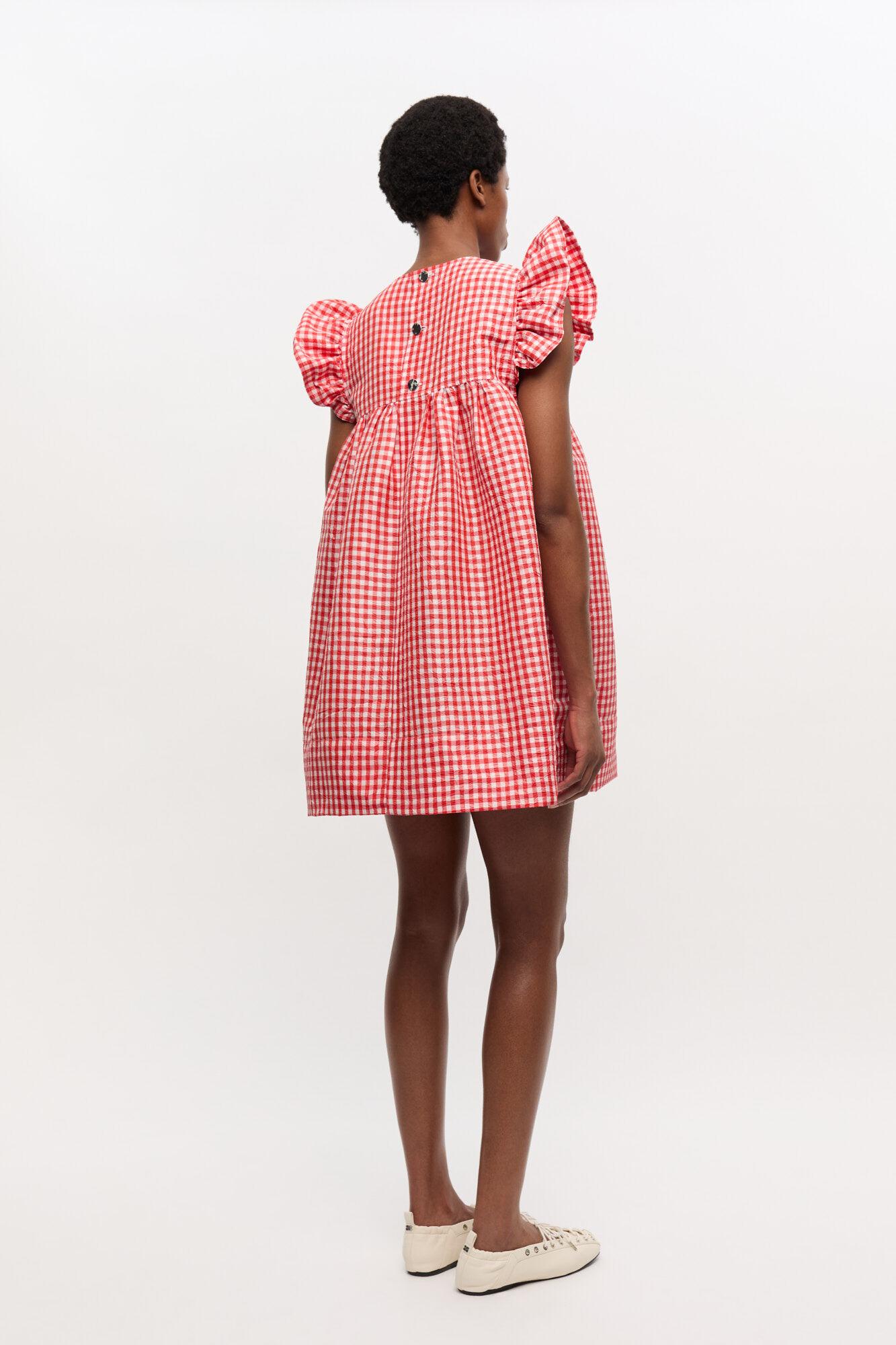 Red Crinkled Check Taffeta Dress Product Image