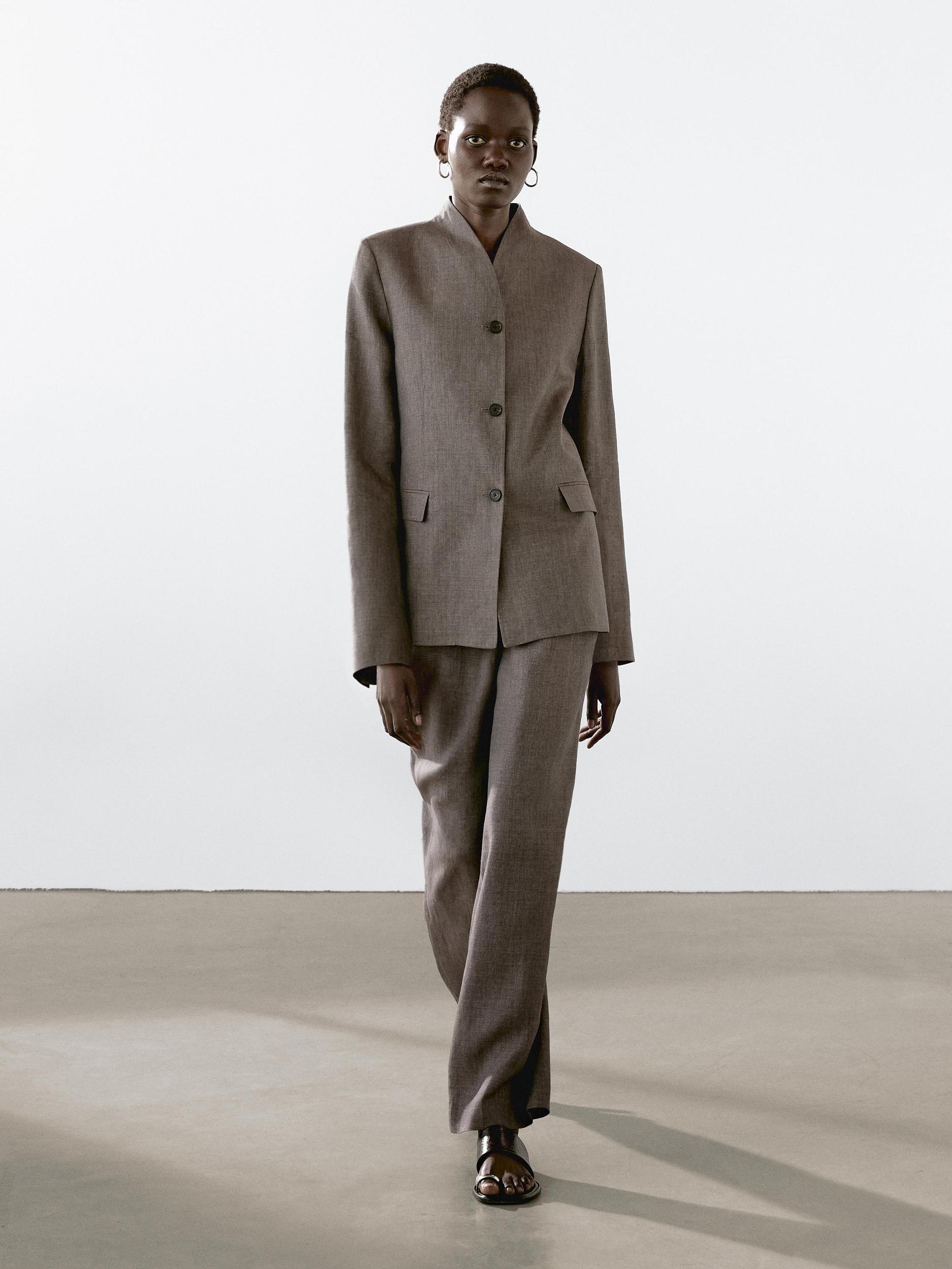 100% linen high neck blazer Product Image