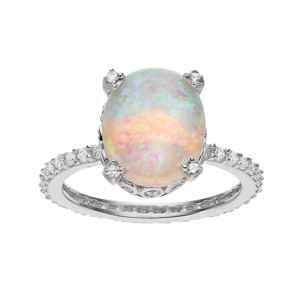 Sophie Miller Sterling Silver Lab-Created Opal & Cubic Zirconia Ring, Women's,  Product Image