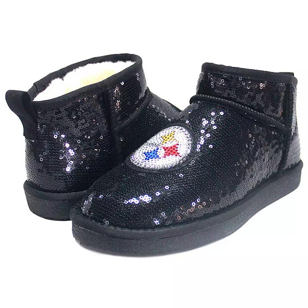 Women's Cuce Black Pittsburgh Steelers Sequin Ankle Boots,  Product Image