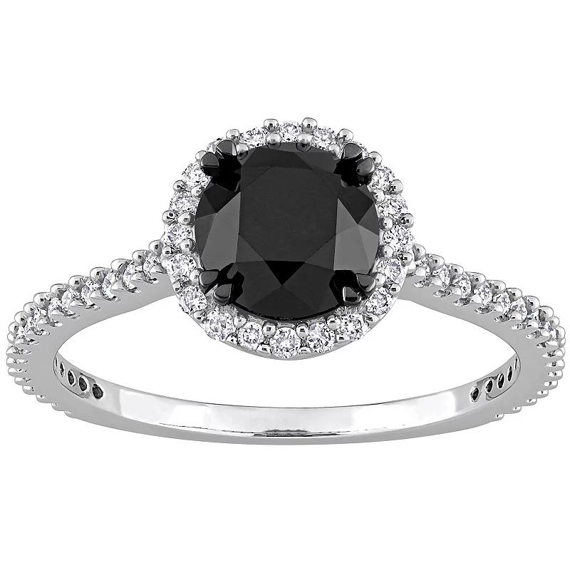 Stella Grace 14k White Gold 1 1/4 Carat T.W. Black & White Diamond Halo Engagement Ring, Women's Product Image