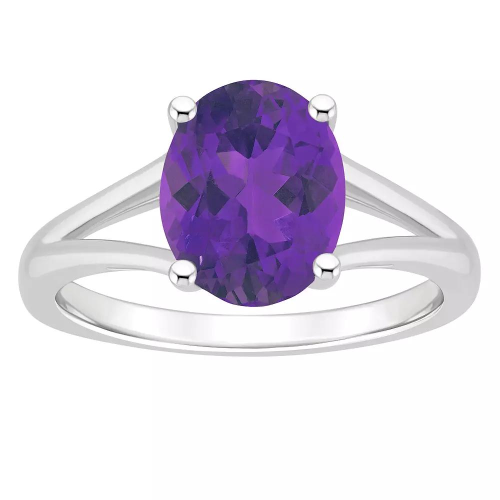 Alyson Layne Sterling Silver 10 mm x 8 mm Oval Gemstone Split Shank Solitaire Ring, Women's, Size: 6, Purple Product Image