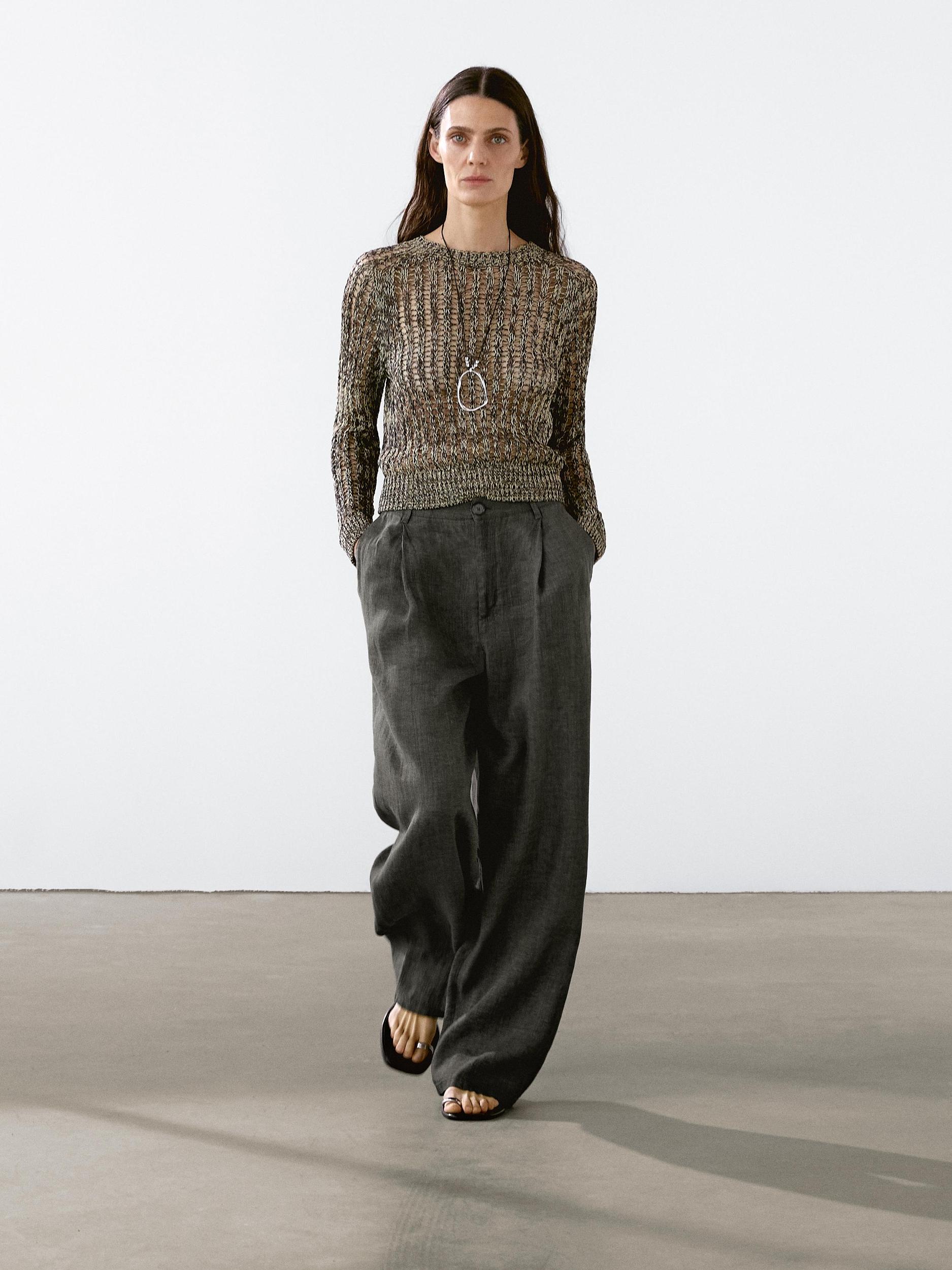 100% linen wide-leg trousers Product Image